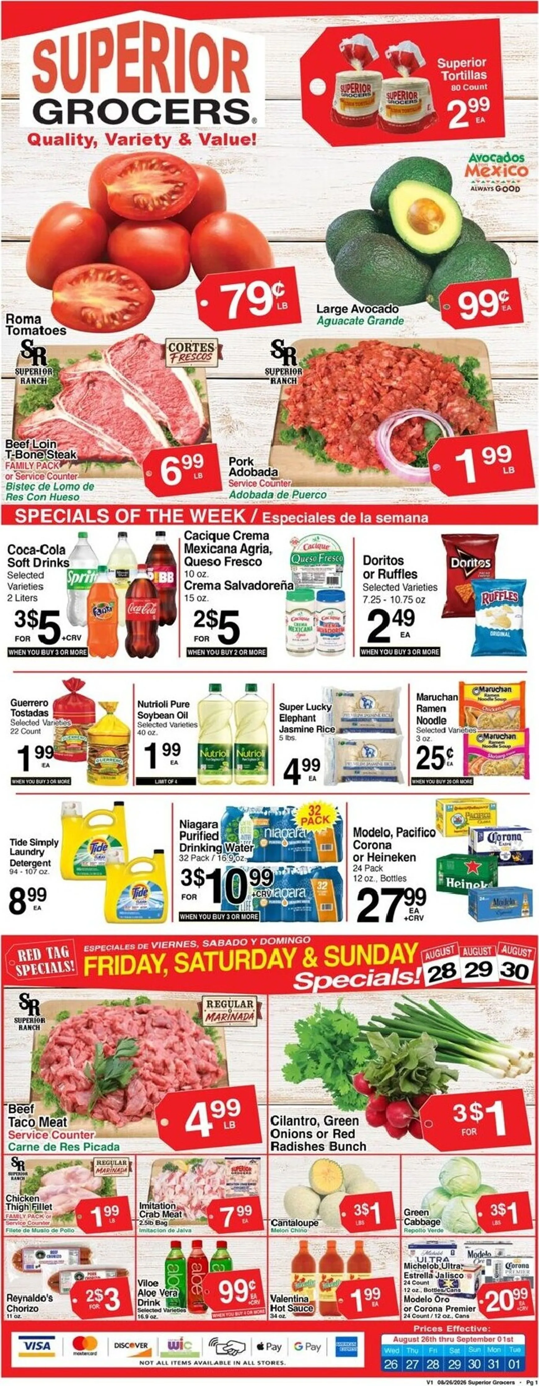 Weekly ad Current Superior Grocers leaflet valid from Wednesday 08/26/2026 to Tuesday 09/01/2026 from August 26 to September 1 2026 - Page 1
