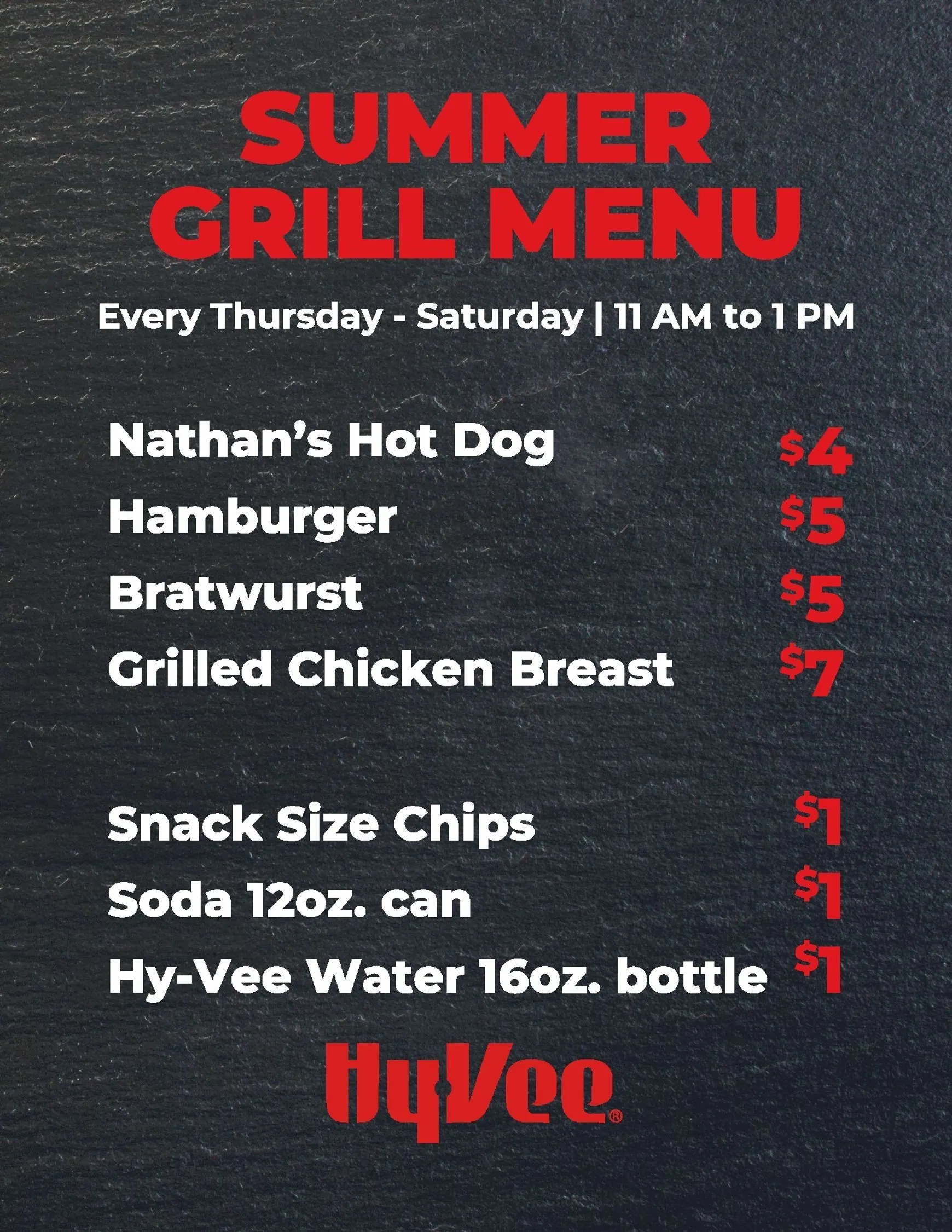 Weekly ad Current Hy Vee - Summer Grill Out Menu leaflet valid from Thursday 04/16/2026 to Saturday 09/05/2026 from April 16 to September 5 2026 - Page 1