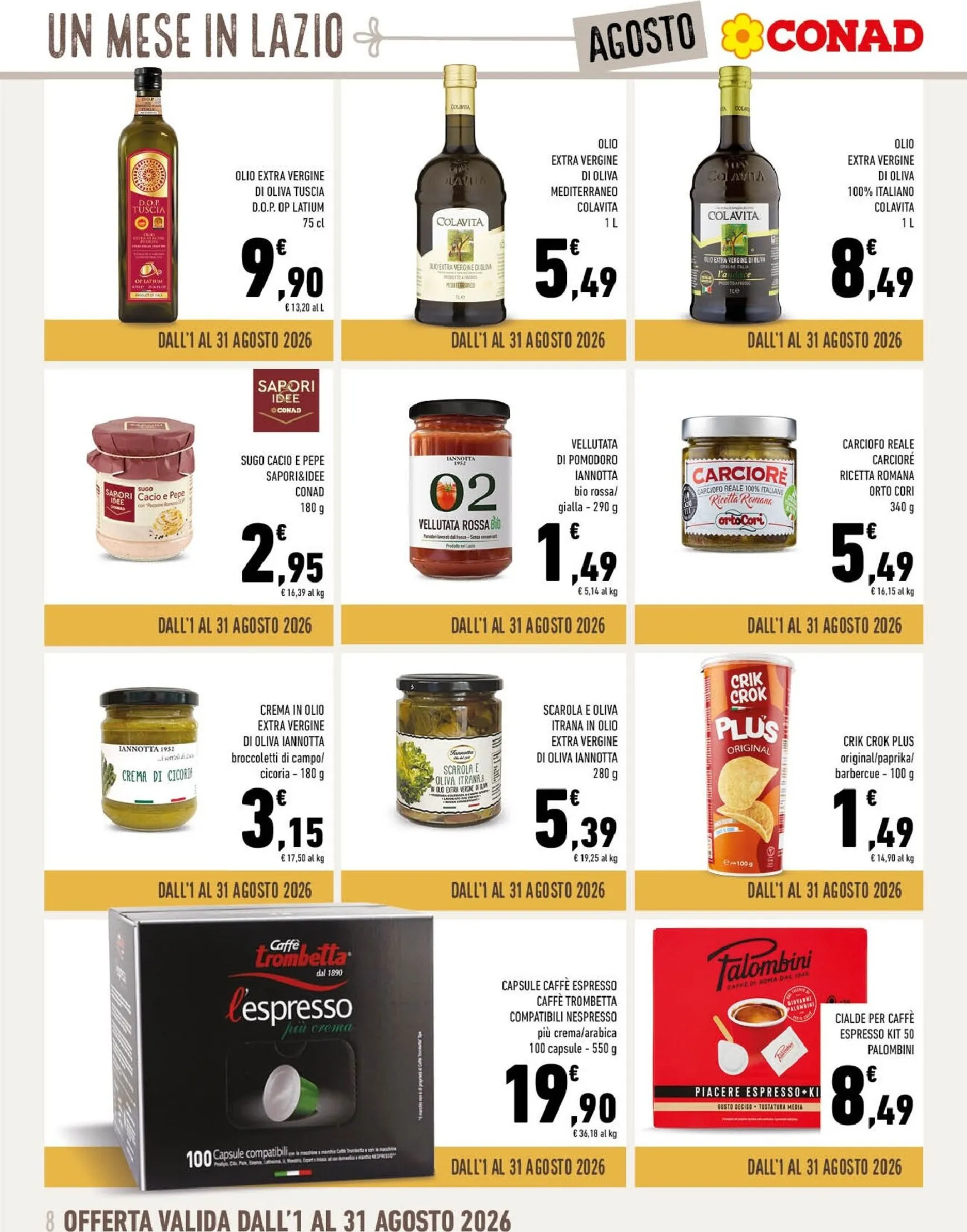 Volantino attuale di Conad - Un Mese in Lazio a Tavola valido dal sabato 01/08/2026 al lunedì 31/08/2026 da 1 agosto a 31 agosto di 2026 - Pagina del volantino 8