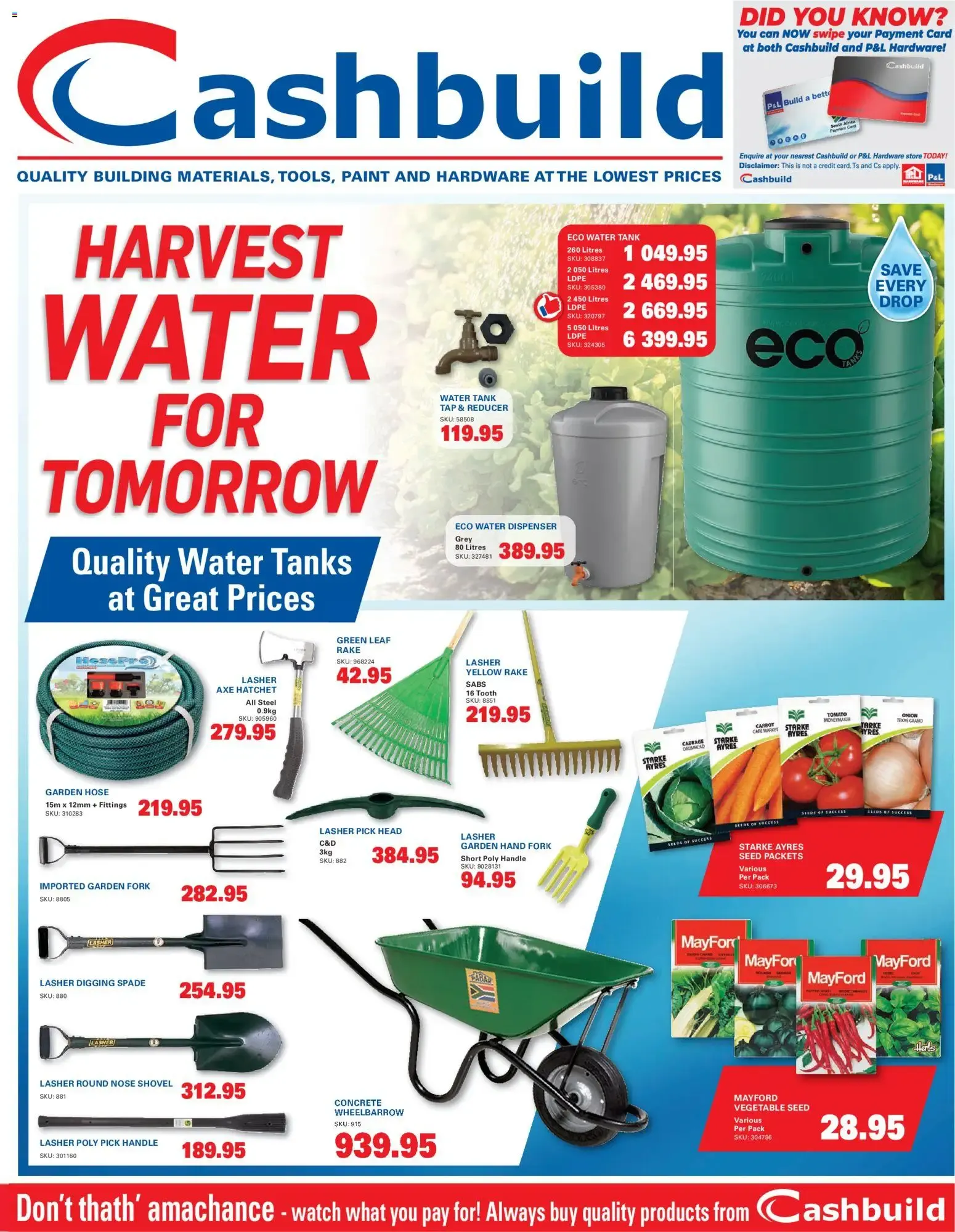 Cashbuild - Harvest Water for Tomorrow - Water Tanks & Gardening Tools