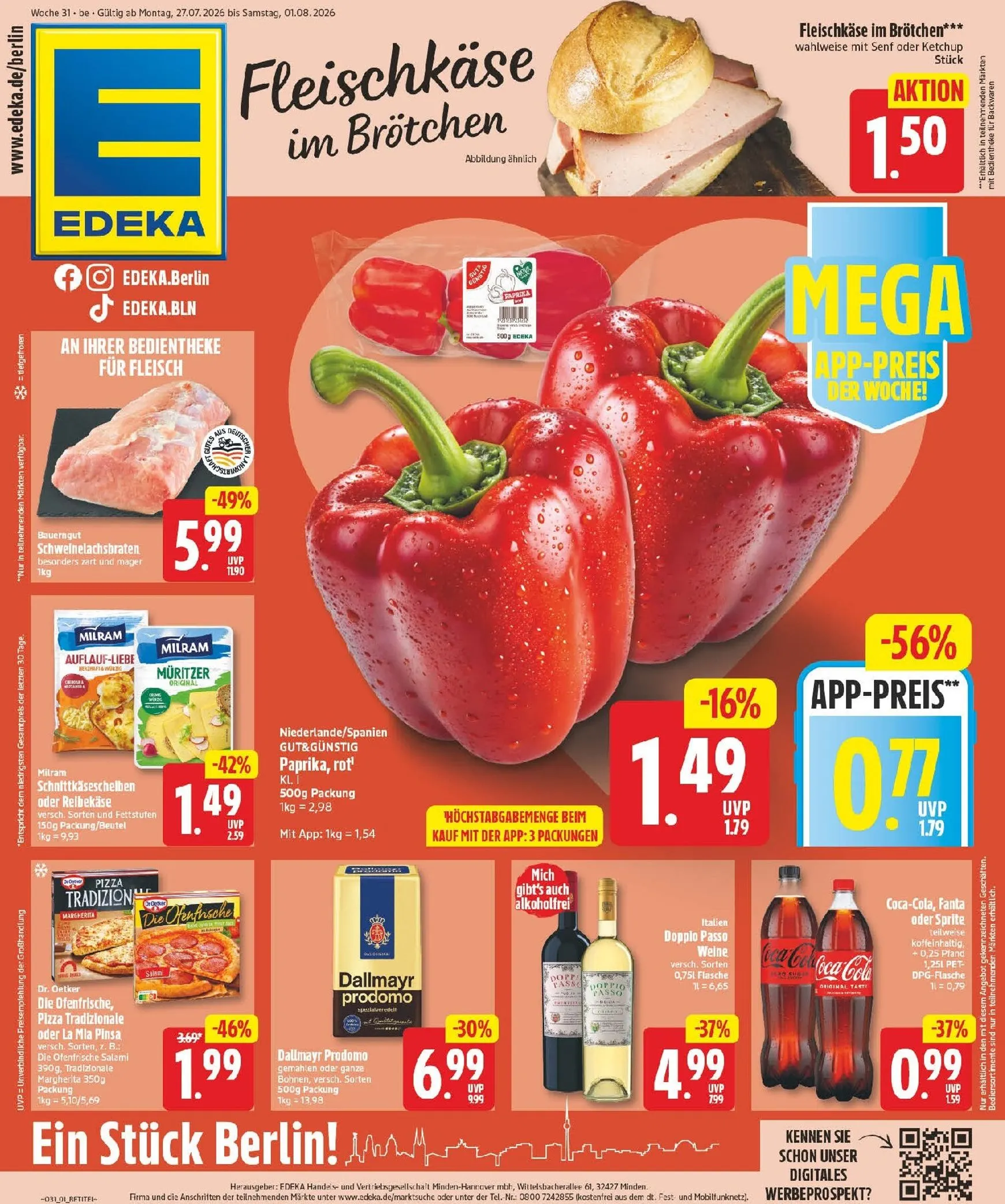 Edeka Prospekt – von Montag 27.07.2026 bis Samstag 01.08.2026 von 27. Juli bis 1. August 2026 - Prospekt seite 1
