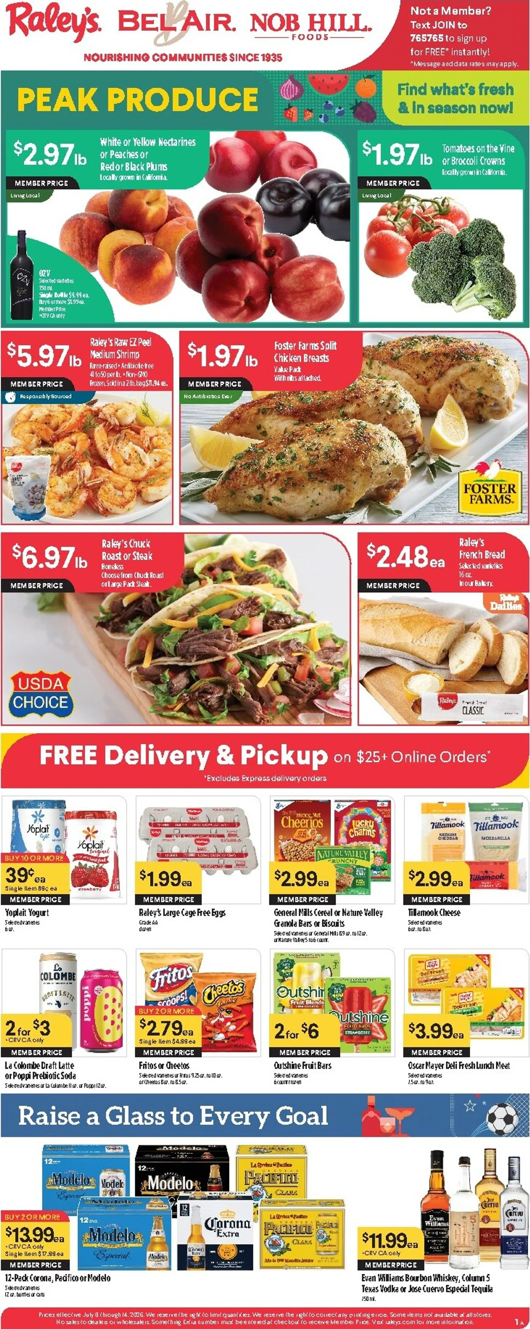Weekly promotion Current Raley's leaflet valid from Wednesday 07/08/2026 to Tuesday 07/14/2026 spanning from July 8 to July 14 2026 - Page 1 for Catalogue 365