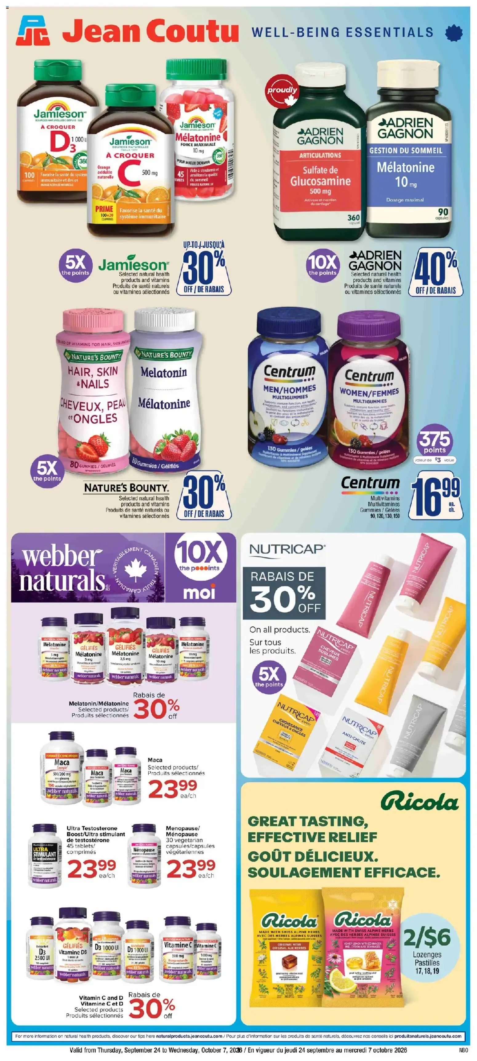 Jean Coutu - Natural products booklet from Sep 24, 2026 > weekly specials & deals from September 24 to October 7 2026 - flyer page 1