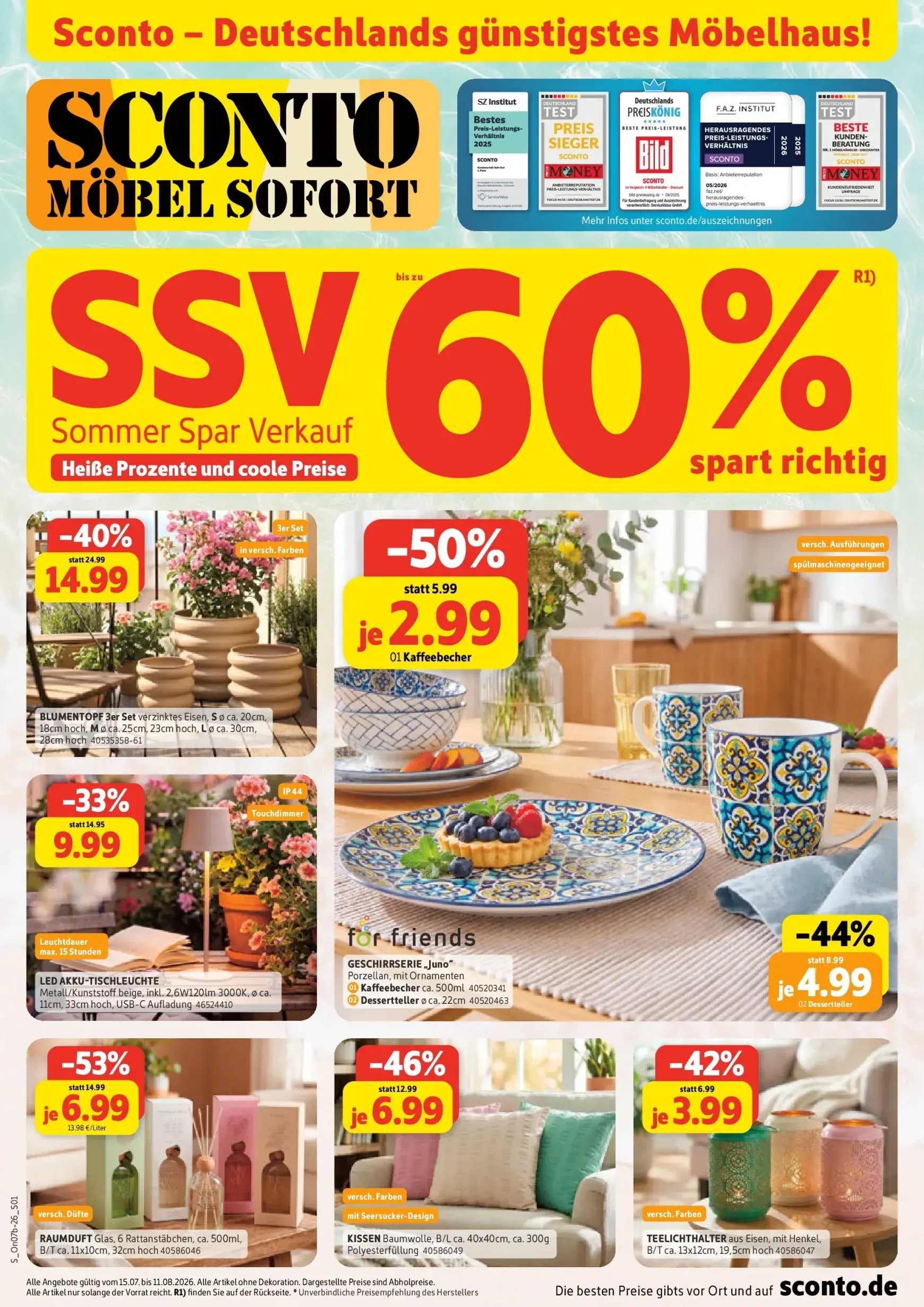 Sconto - SSV Prospekt – von Mittwoch 15.07.2026 bis Dienstag 11.08.2026 von 15. Juli bis 11. August 2026 - Prospekt seite 1
