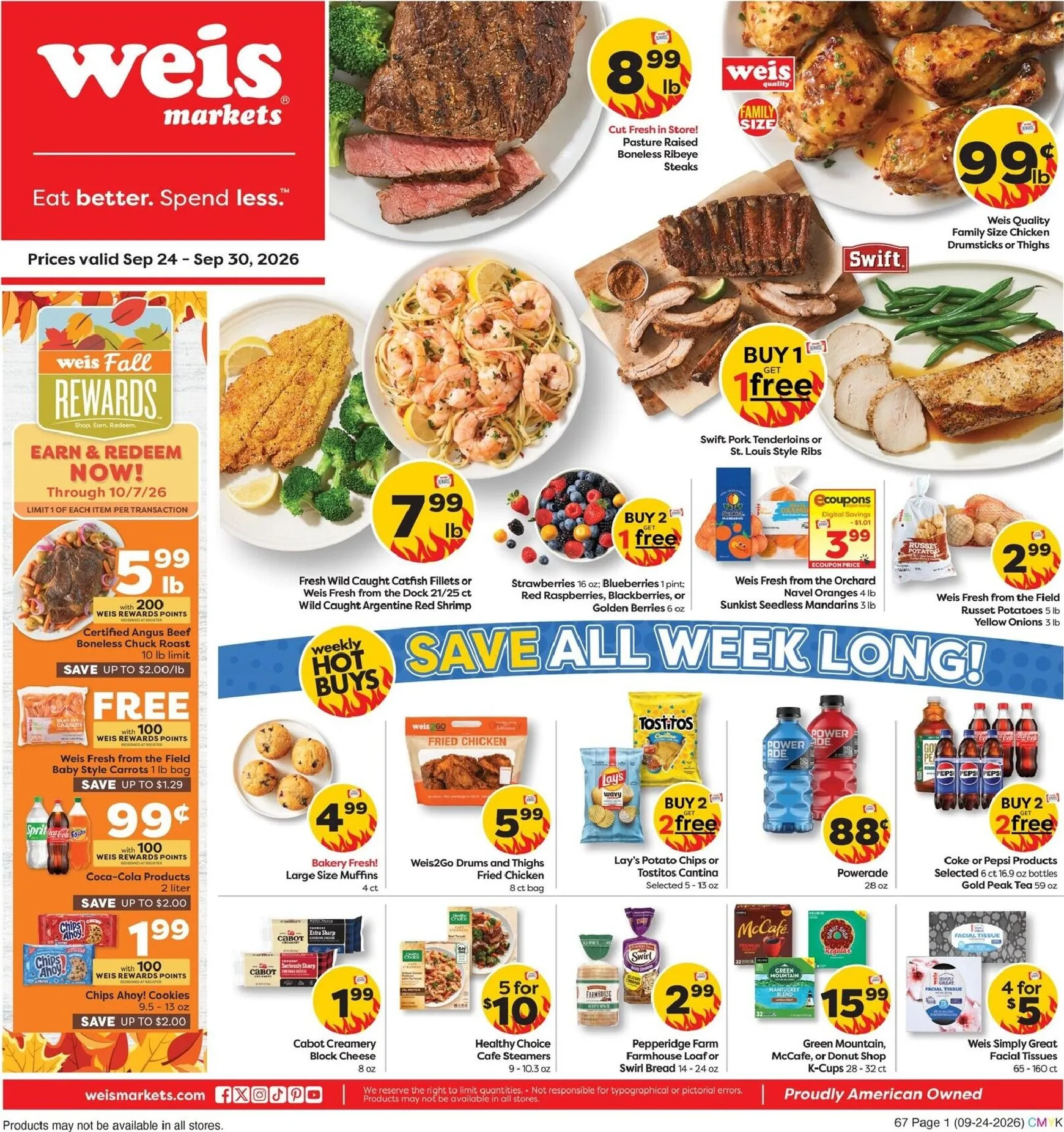 Weekly ad Current Weis Markets leaflet valid from Thursday 09/24/2026 to Wednesday 09/30/2026 from September 24 to September 30 2026 - Page 1