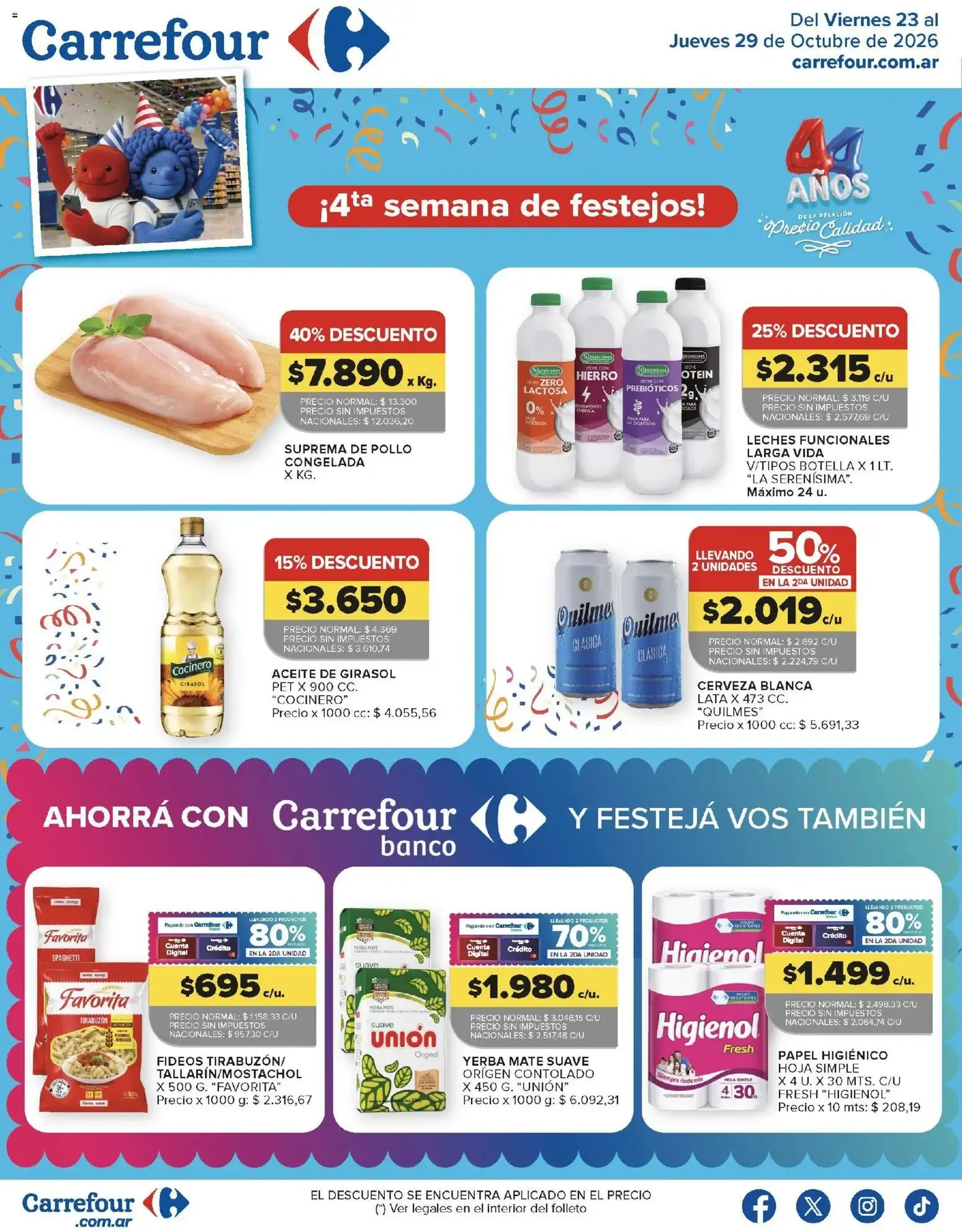 Ofertas de Carrefour: 4ta Semana de Festejos - 44 Años de Precio y Calidad 23 de octubre al 29 de octubre 2026 - Página 1 del catálogo