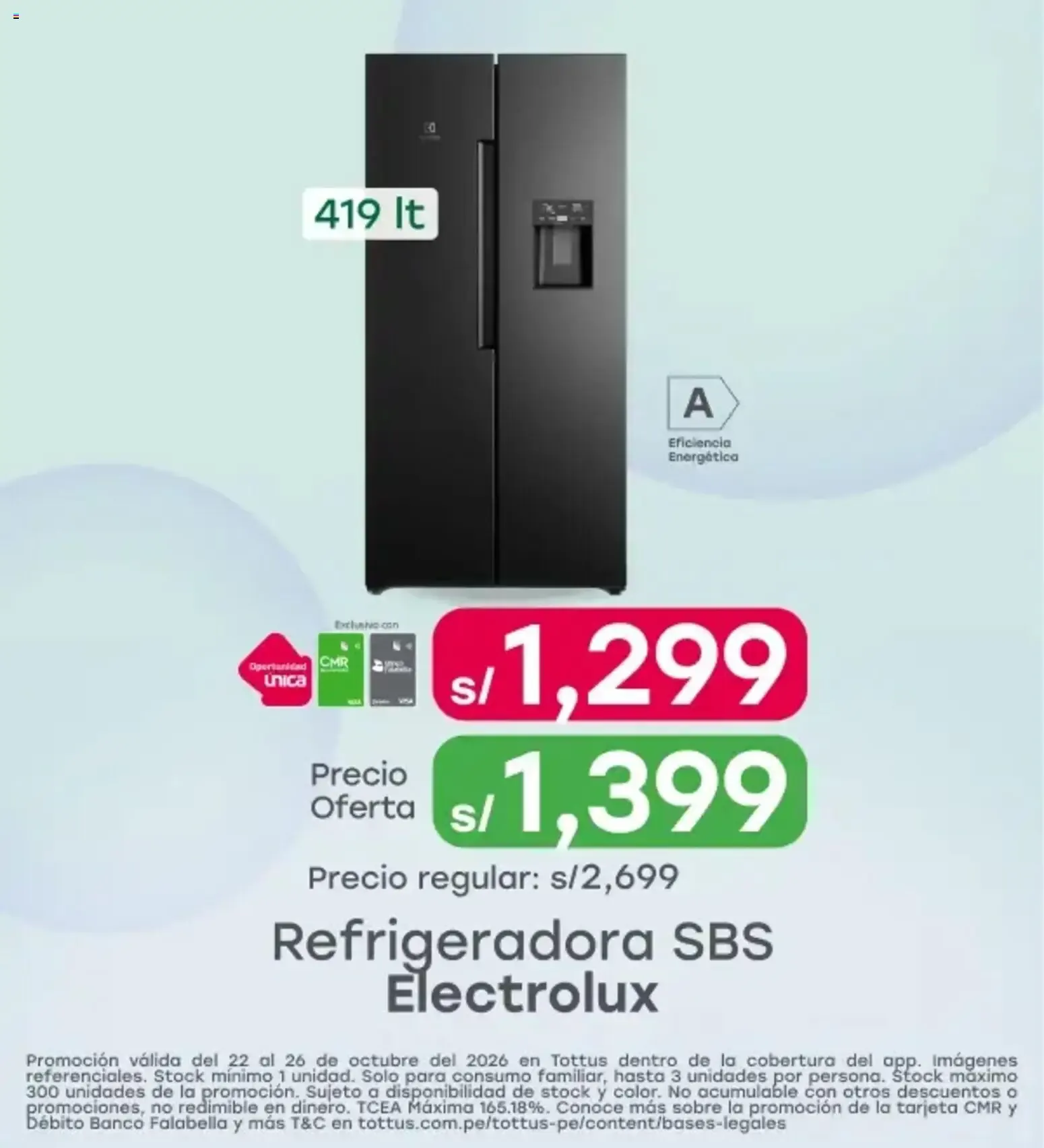 Catalogo de Tottus: Refrigeradora SBS Electrolux 22 de octubre al 26 de octubre 2026 - Pag 1