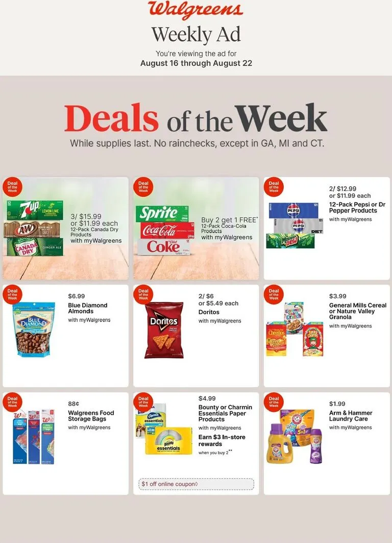 Weekly promotion Walgreens Weekly Ad - Deals of the Week spanning from August 16 to August 22 2026 - Page 1 for Catalogue 365