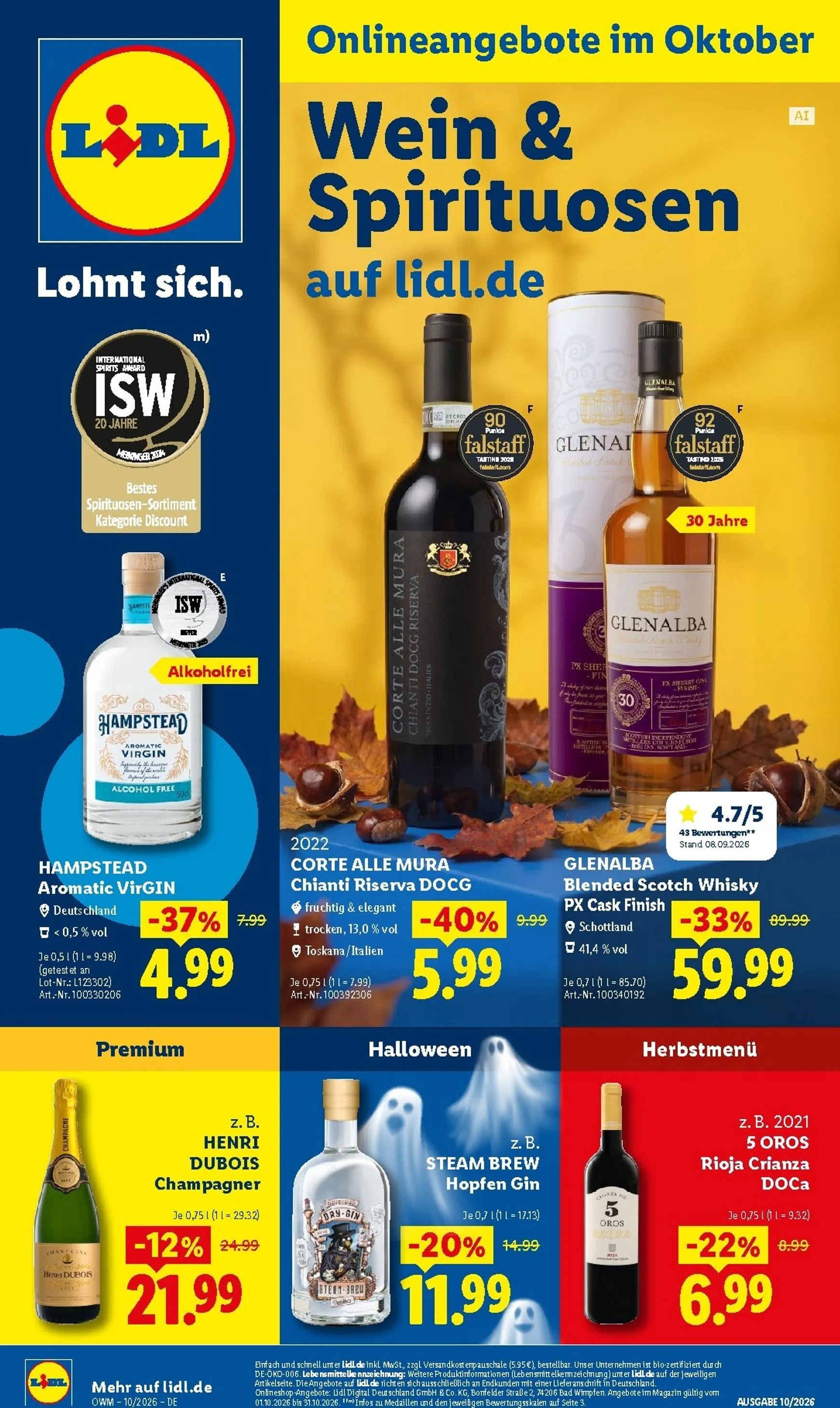 Lidl - Wein & Spirituosen Prospekt – von Donnerstag 01.10.2026 bis Samstag 31.10.2026