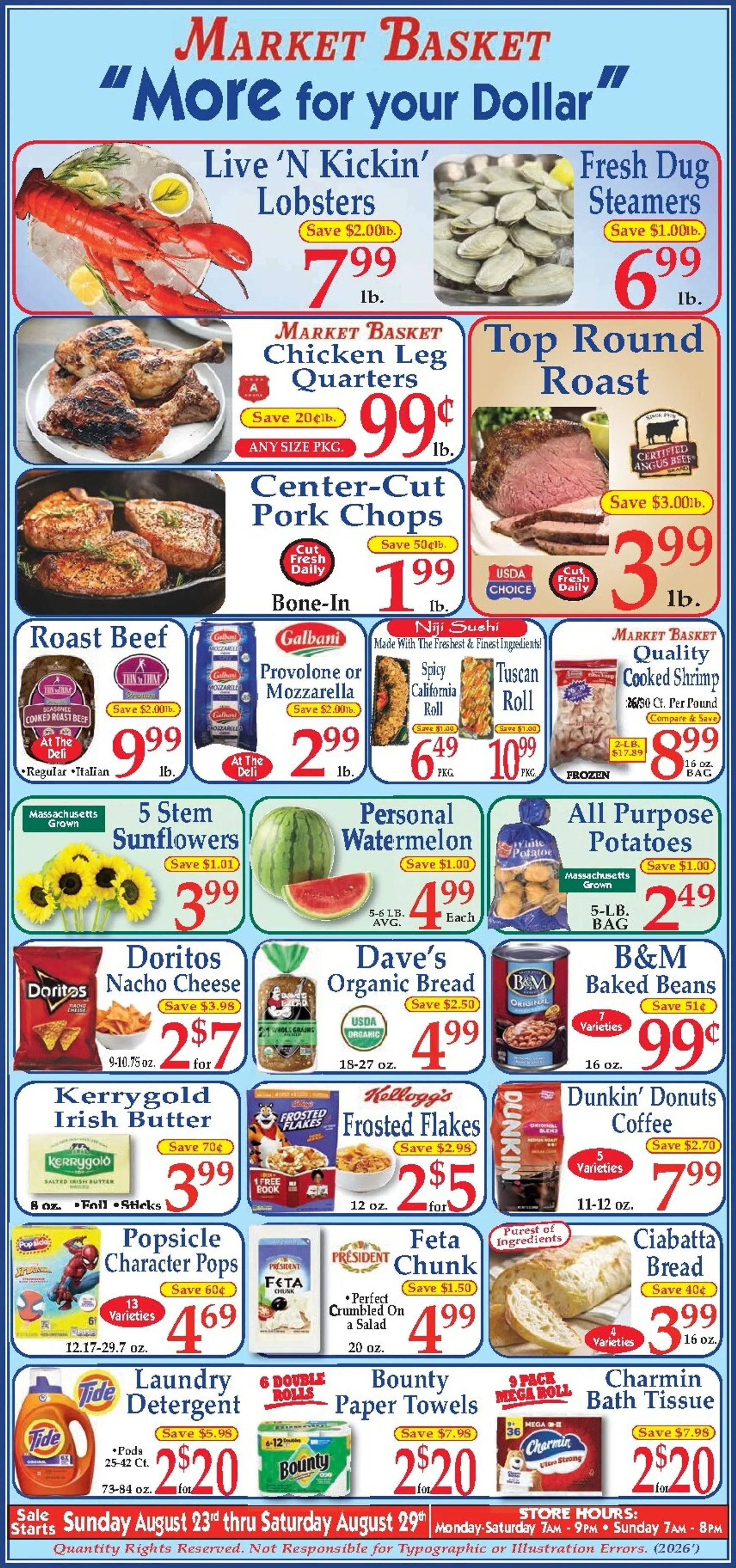 Current Market Basket leaflet valid from Sunday 08/23/2026 to Saturday 08/29/2026