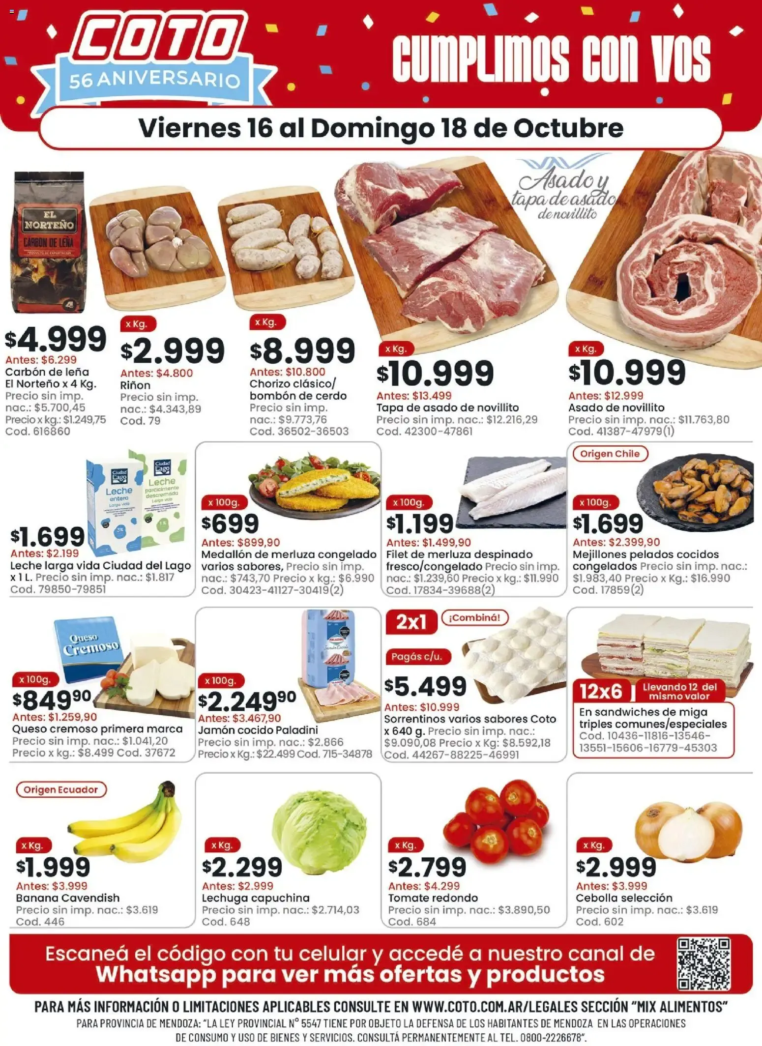 Ofertas de Coto 56 Aniversario - Cumplimos con Vos 16 de octubre al 18 de octubre 2026 - Página 1 del catálogo