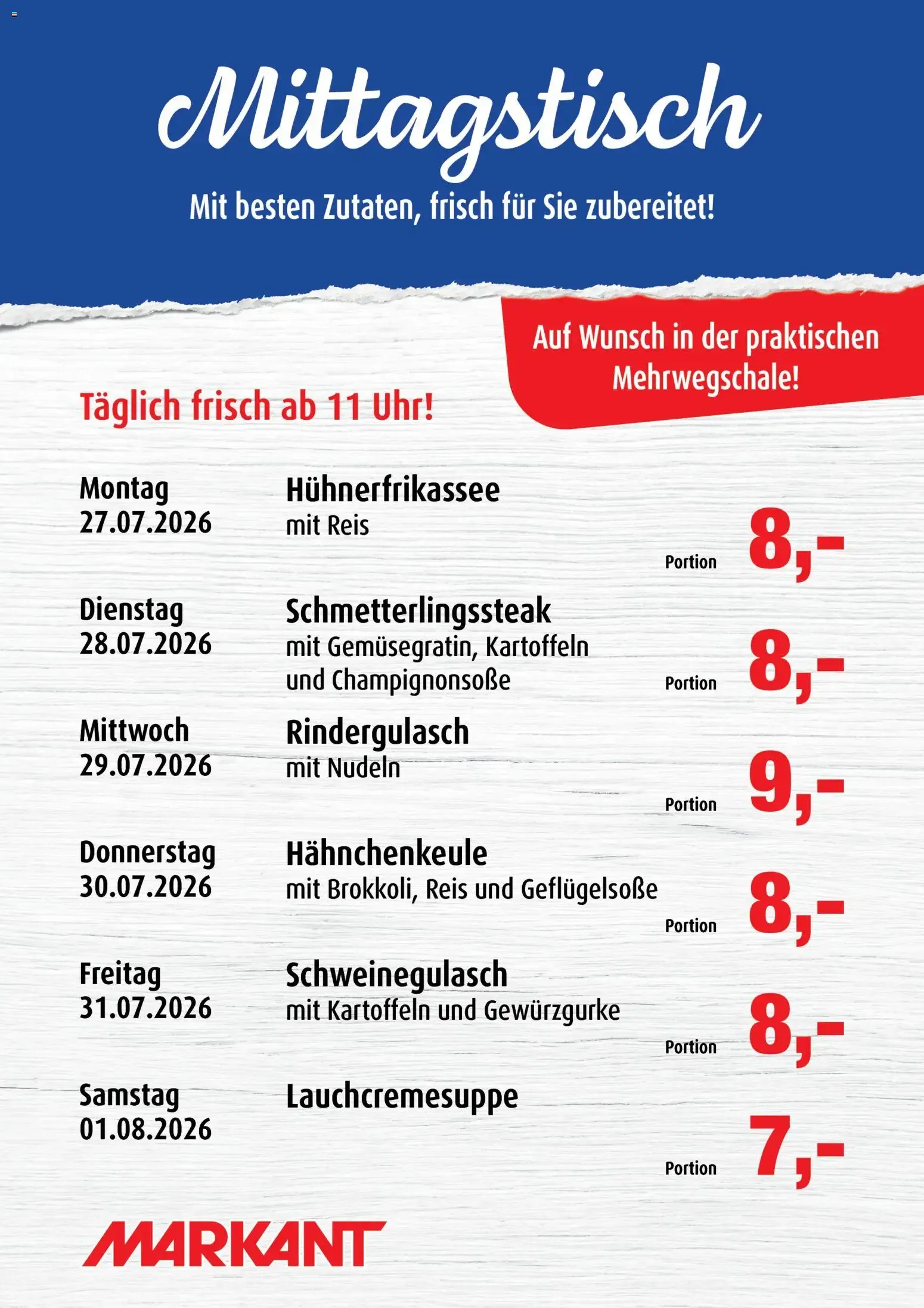 Markant Mittagstisch (ab 27.07.2026) zum Blättern von 27. Juli bis 1. August 2026 - Prospekt seite 1