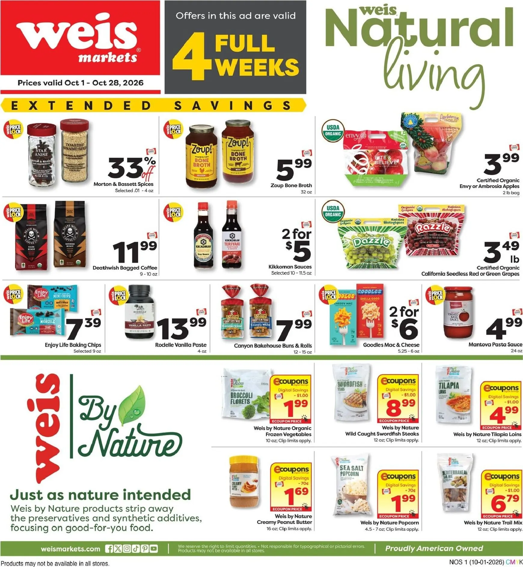 Current Weis Markets - Natural & Organic leaflet valid from Thursday 10/01/2026 to Wednesday 10/28/2026
