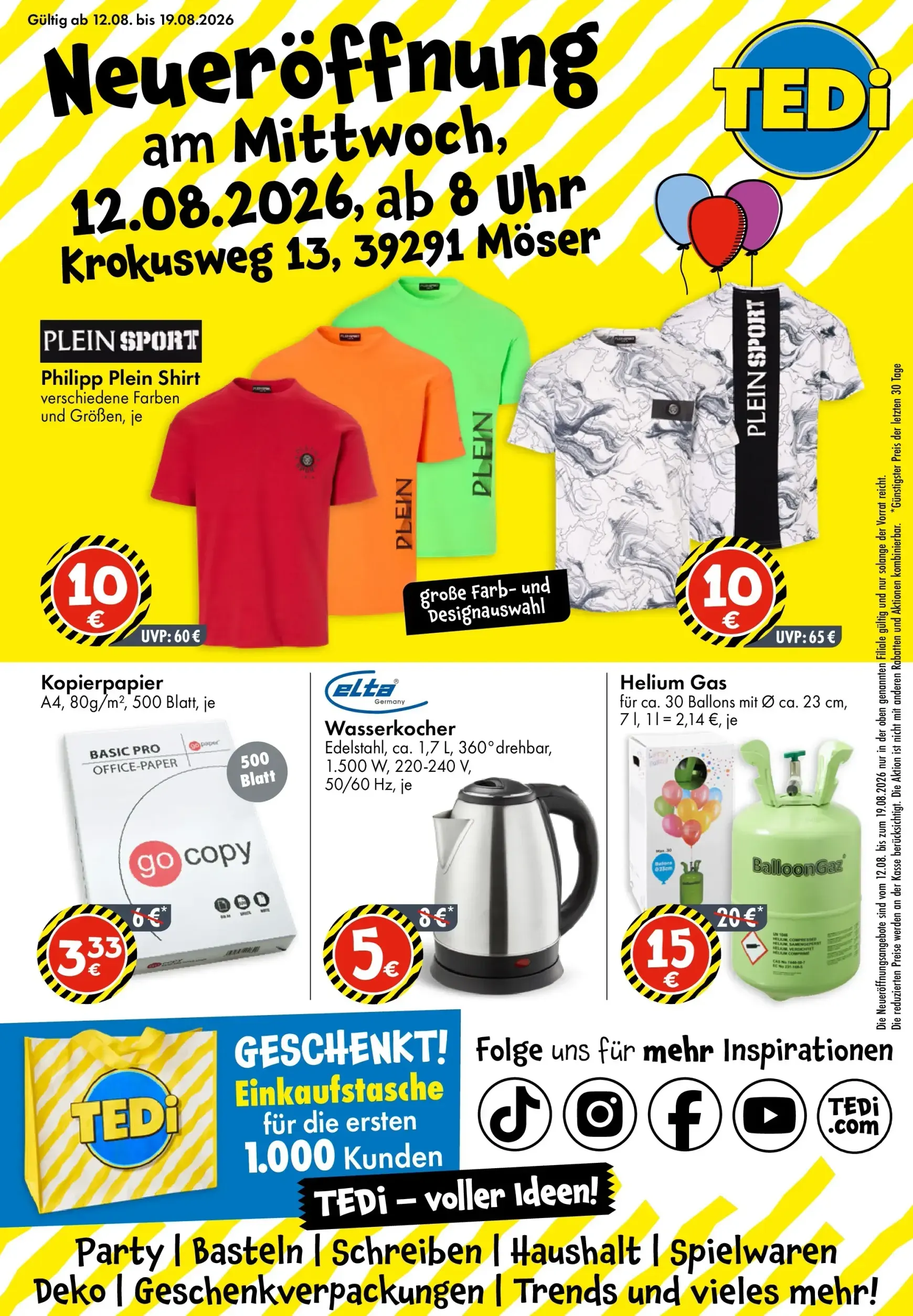 TEDi - Neueröffnung in Möser Prospekt nächste Woche – von Mittwoch 12.08.2026 bis Mittwoch 19.08.2026 von 12. August bis 19. August 2026 - Prospekt seite 1
