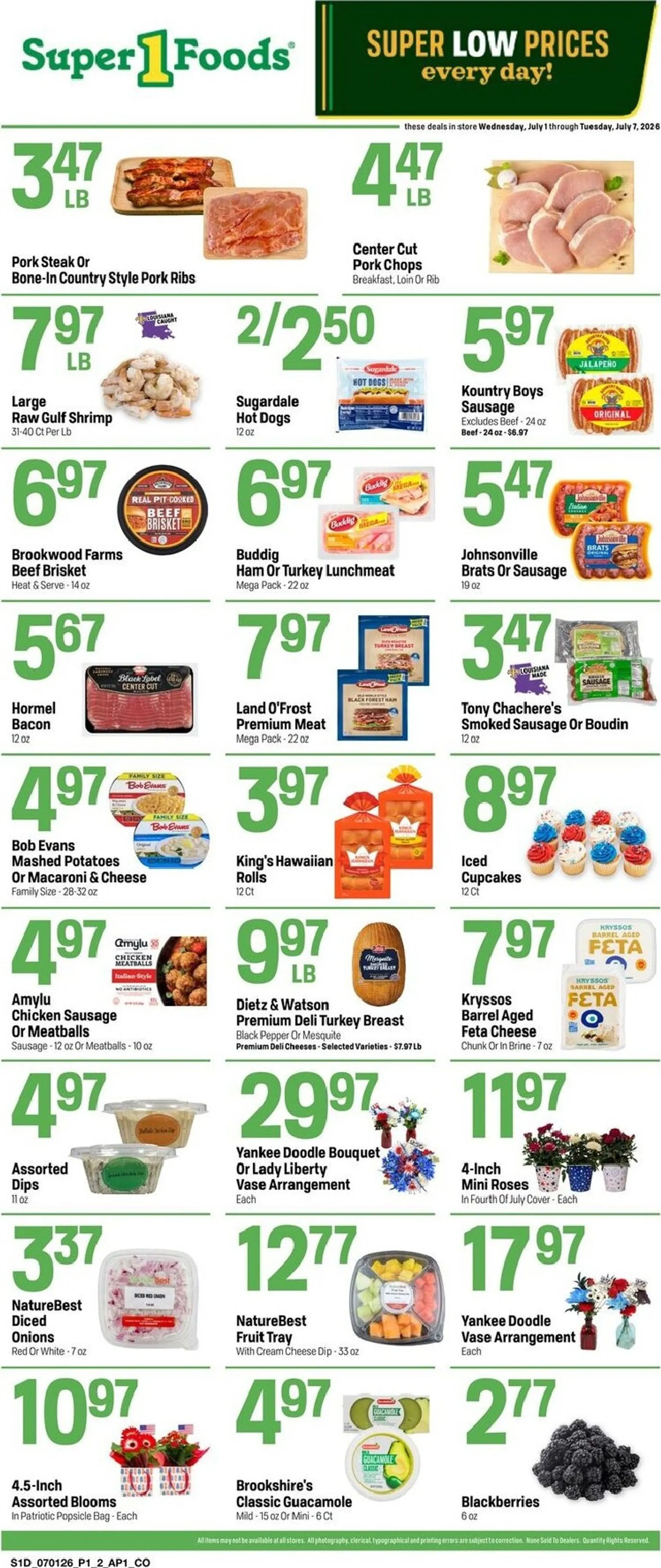 Weekly ad Current Super 1 Foods - Super low prices leaflet valid from Wednesday 07/01/2026 to Tuesday 07/07/2026 from July 1 to July 7 2026 - Page 1