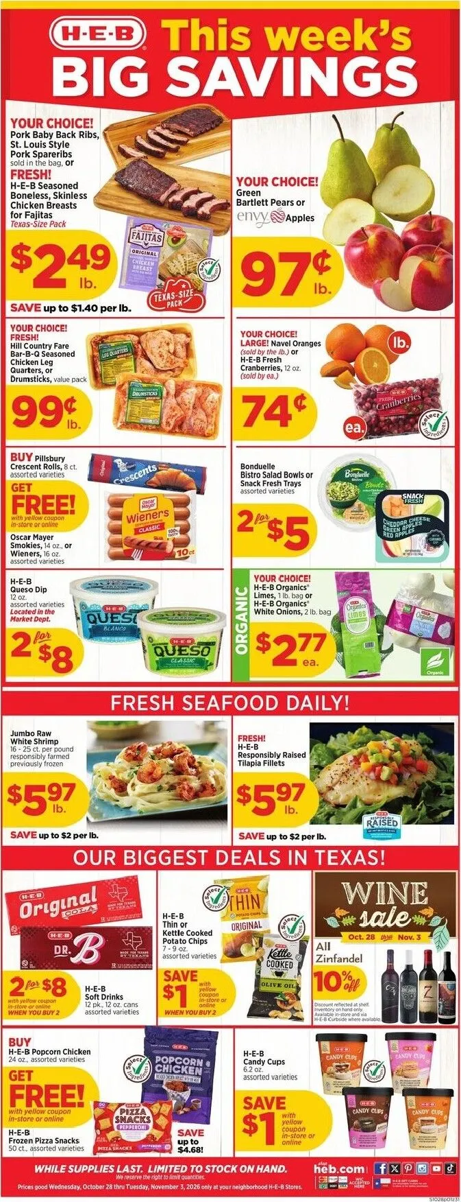 Weekly ad Current H-E-B leaflet valid from Wednesday 10/28/2026 to Tuesday 11/03/2026 from October 28 to November 3 2026 - Page 1