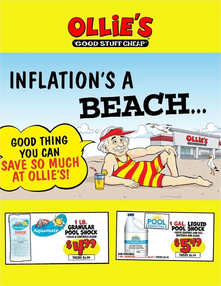 Current Ollie's - Inflation is a beach leaflet valid from Friday 06/19/2026 to Thursday 06/25/2026