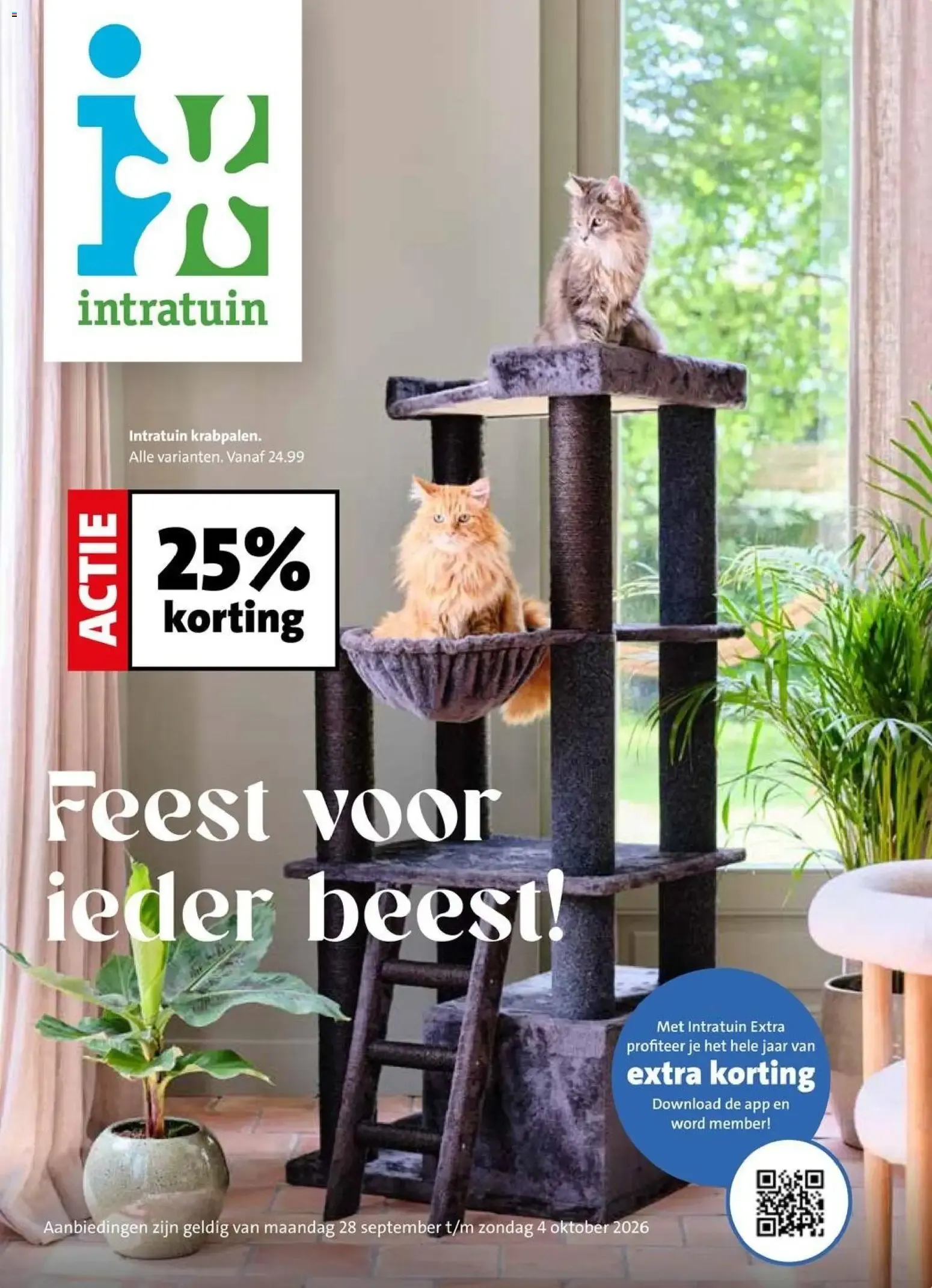 Intratuin: Feest voor ieder beest! Krabpalen 25% korting van 28 september tot 4 oktober 2026 - Folder pagina 1