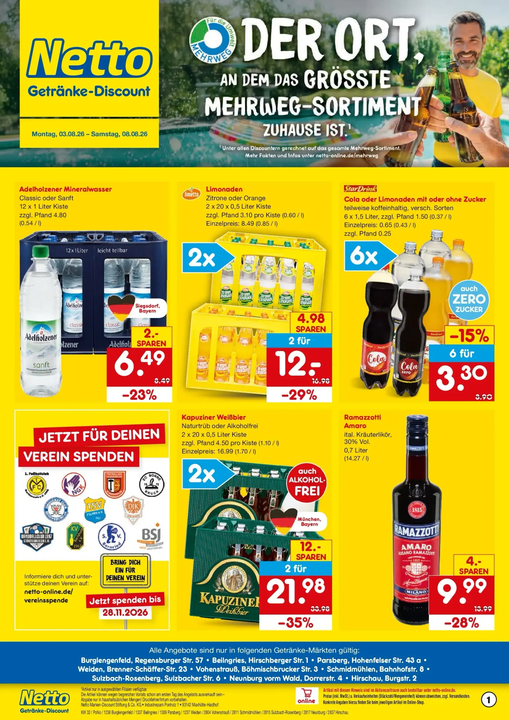 Netto Marken Discount - Getränkeangebote 2 Prospekt – von Montag 03.08.2026 bis Samstag 08.08.2026 von 3. August bis 8. August 2026 - Prospekt seite 1