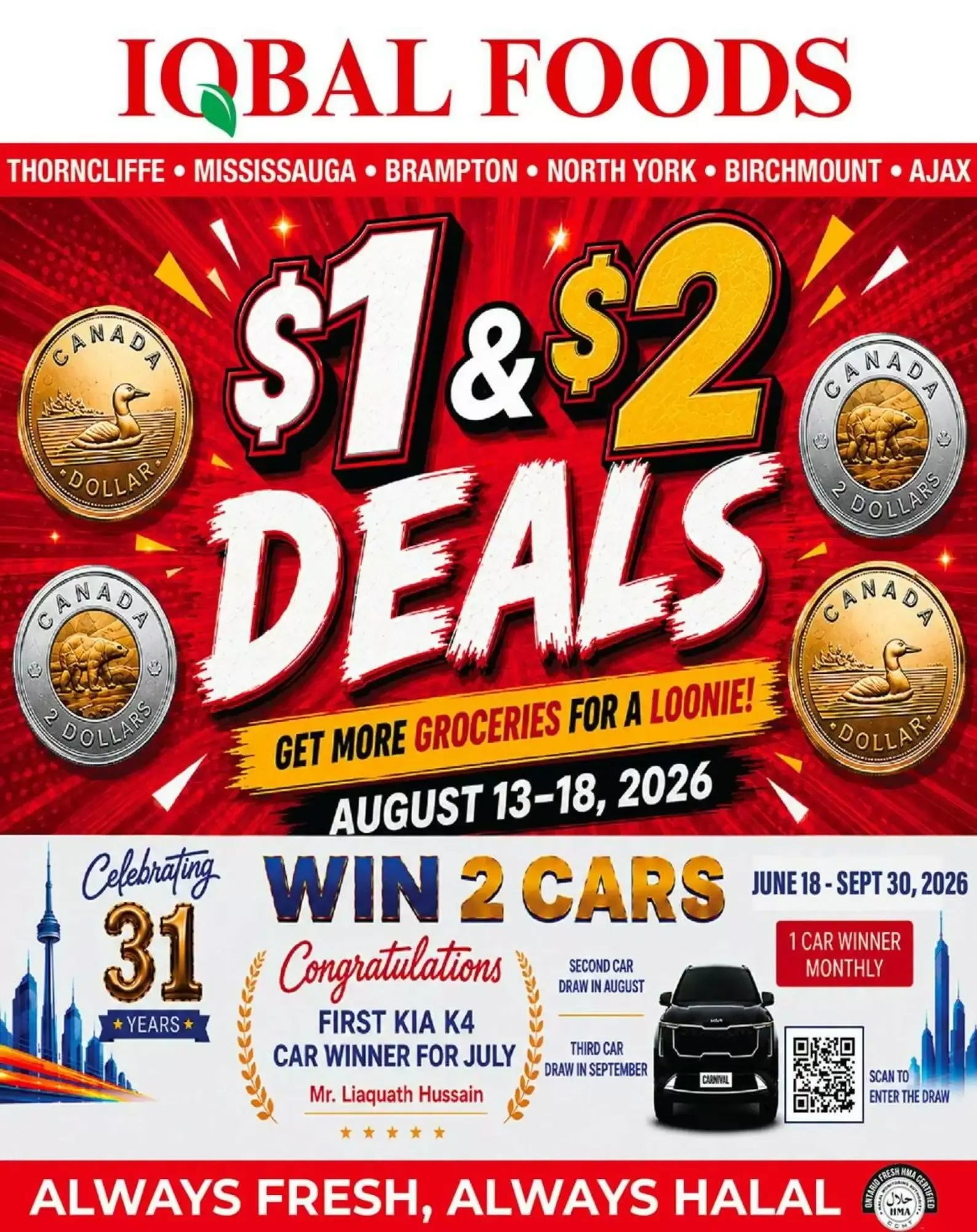 Iqbal Foods: $1 & $2 Deals from August 13 to August 18 2026 - flyer page 1