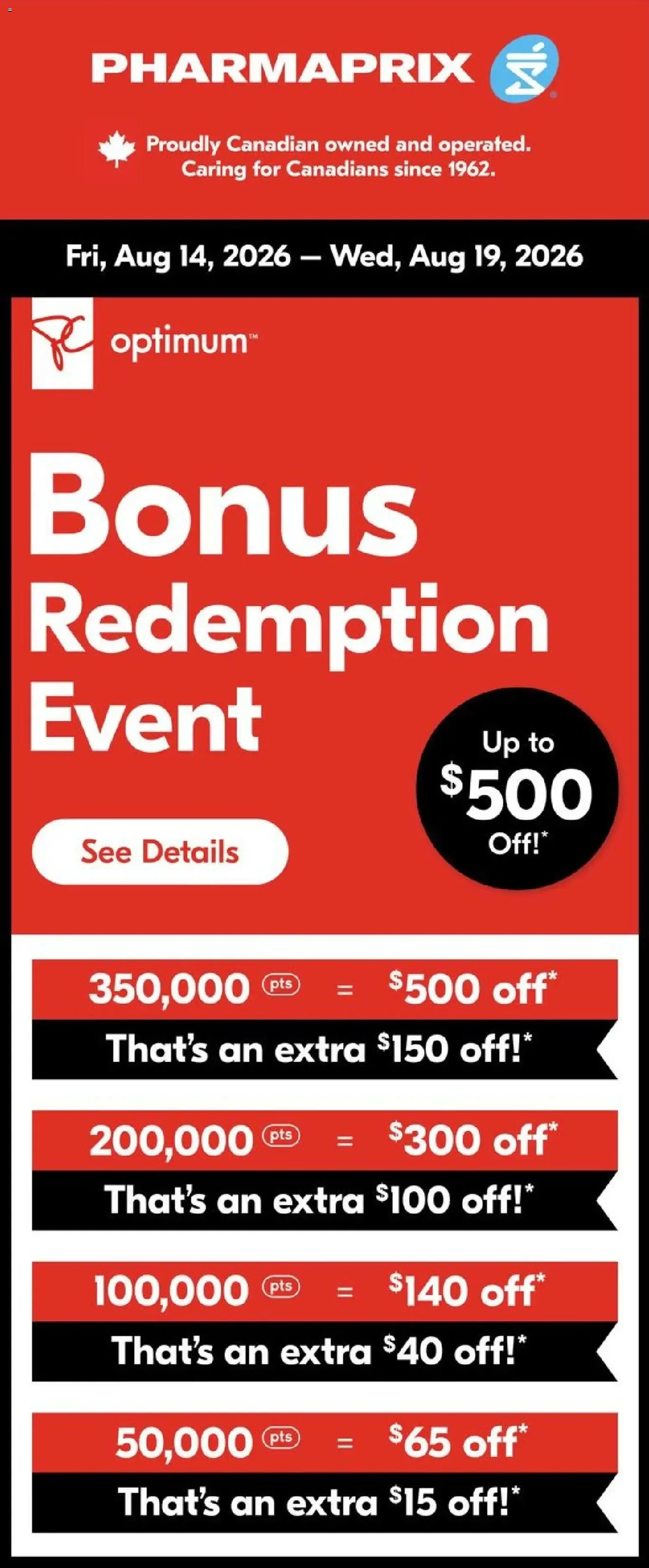 Pharmaprix Bonus Redemption Event from August 14 to August 19 2026 - flyer page 1