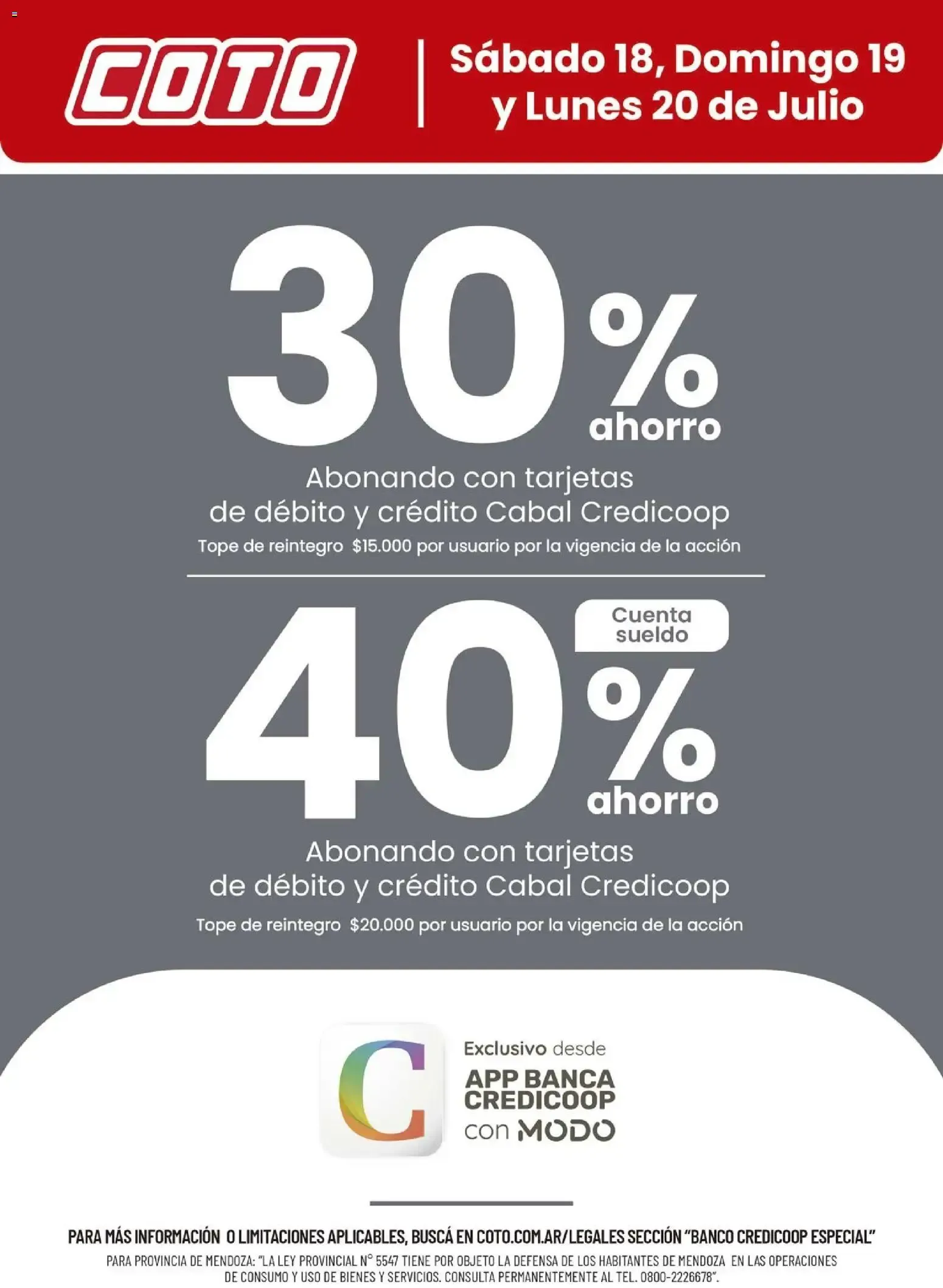 Ofertas de Coto - Banco Credicoop Especial || del 18/07/2026 - 20/07/2026 || Descuentos 18 de julio al 20 de julio 2026 - Página 1 del catálogo