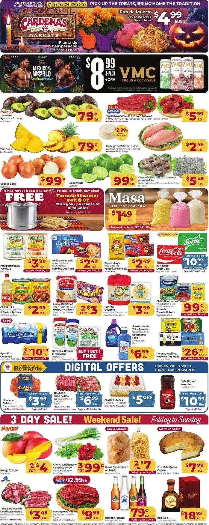 Weekly promotion Current Cardenas Markets leaflet valid from Wednesday 10/21/2026 to Tuesday 10/27/2026 spanning from October 21 to October 27 2026 - Page 1 for Catalogue 365