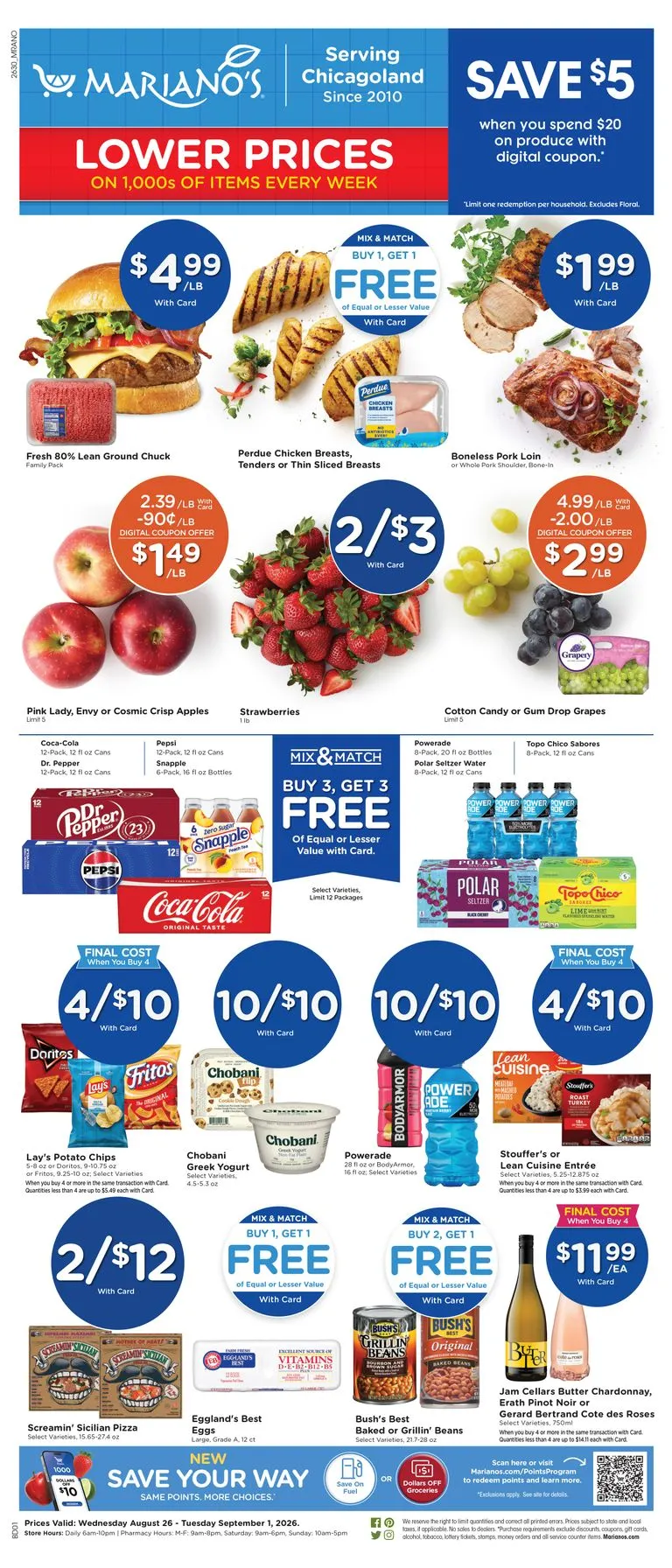 Weekly ad Current Mariano's leaflet valid from Wednesday 08/26/2026 to Tuesday 09/01/2026 from August 26 to September 1 2026 - Page 1