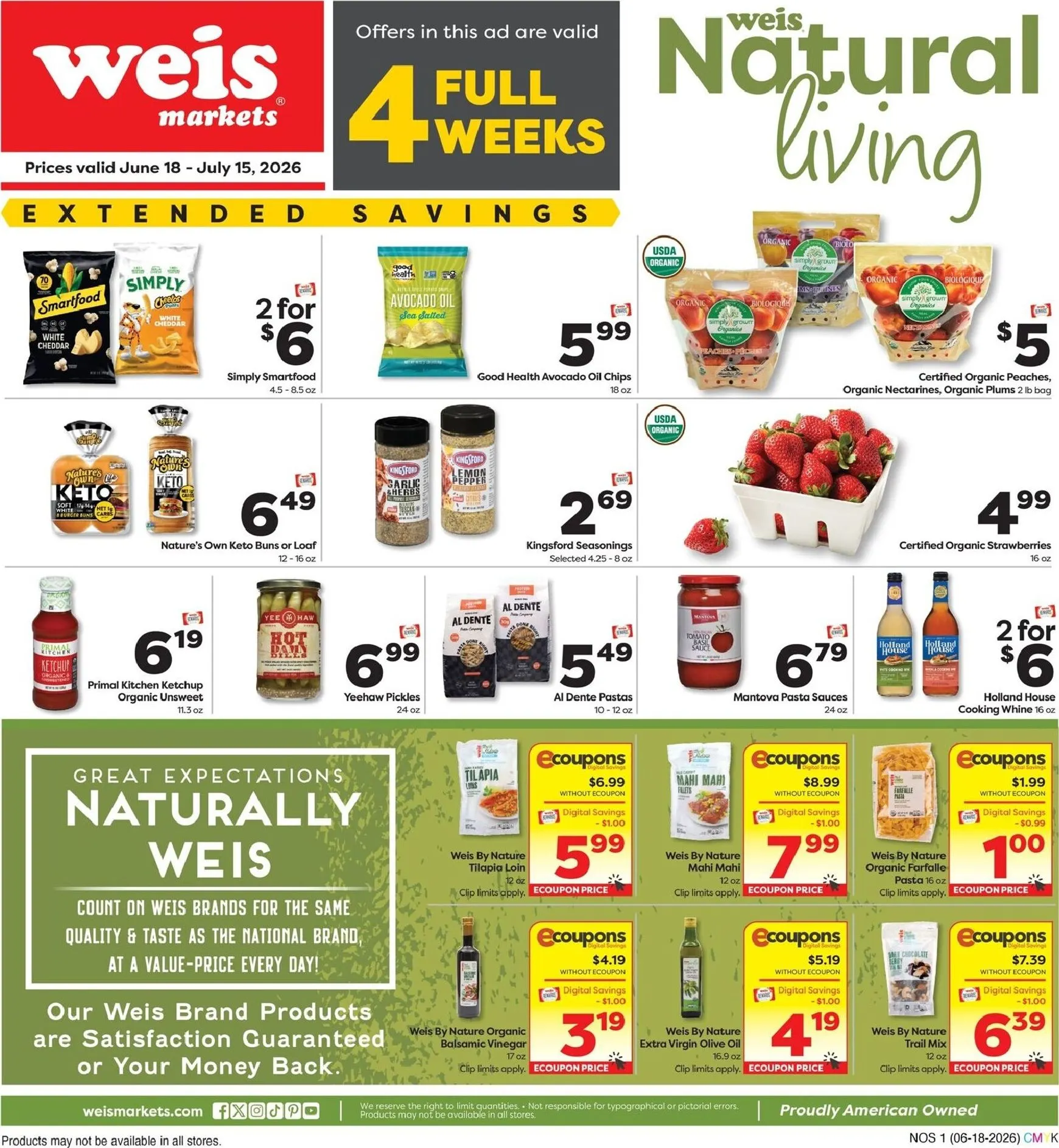Weekly ad Current Weis Markets - Natural & Organic leaflet valid from Thursday 06/18/2026 to Wednesday 07/15/2026 from June 18 to July 15 2026 - Page 1