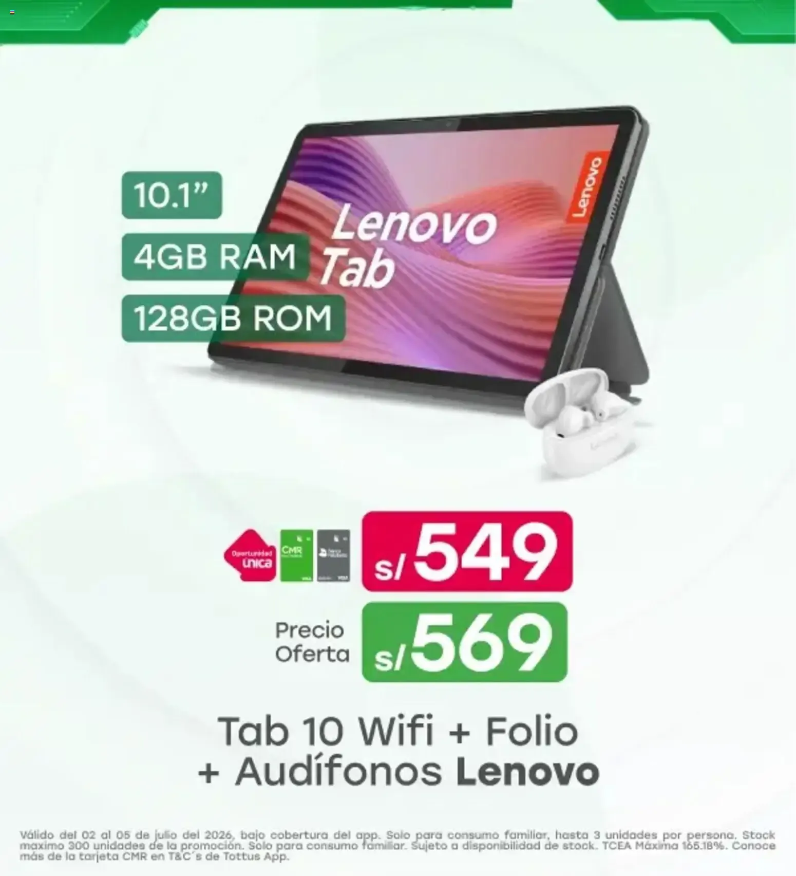 Catalogo de Oferta Lenovo Tab 10 Wifi + Folio + Audífonos Lenovo 2 de julio al 5 de julio 2026 - Pag 1