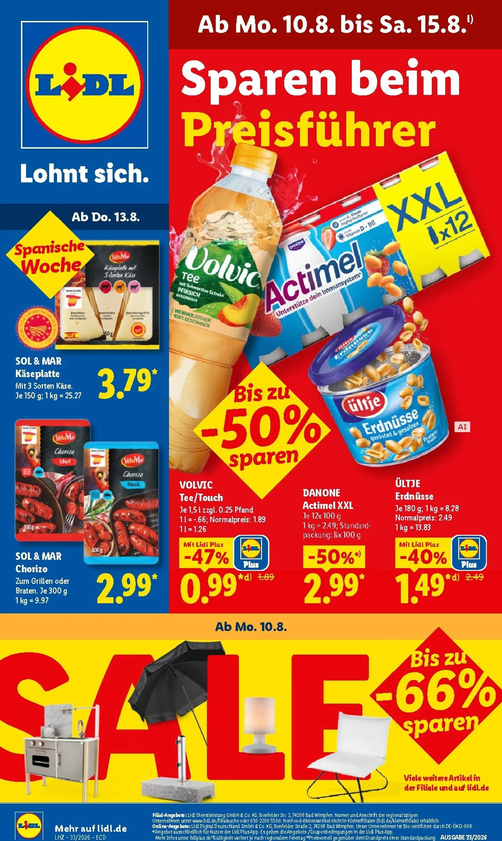 Lidl: Sparen beim Preisführer, Spanische Woche & Sale von 10. August bis 15. August 2026 - Prospekt seite 1