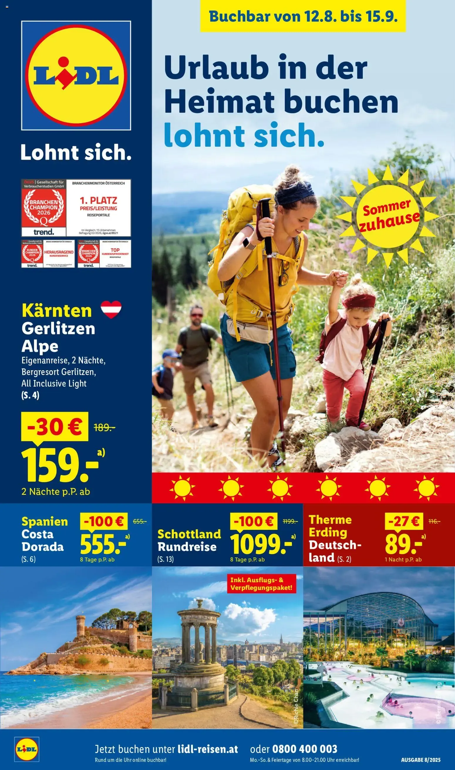 Lidl Reisen: Ofertas de "Urlaub in der Heimat" reservables del 12.8. al 15.9.
