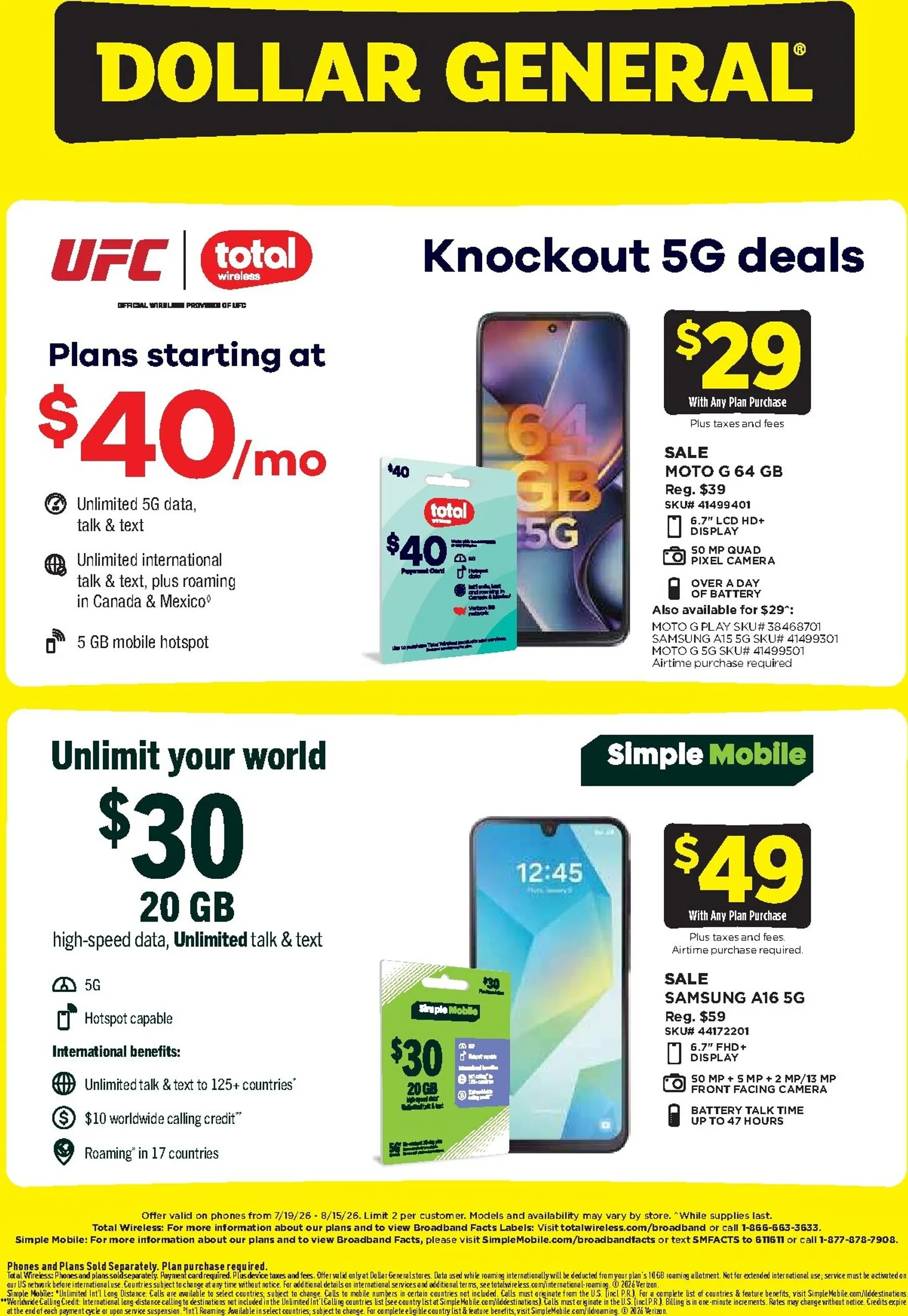 Weekly ad Current Dollar General - Wireless Deals leaflet valid from Sunday 07/19/2026 to Saturday 08/15/2026 from July 19 to August 15 2026 - Page 1