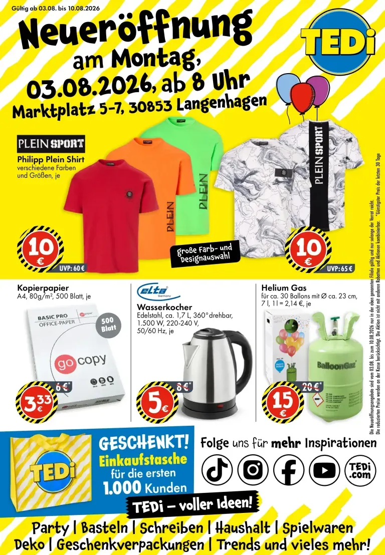 TEDi - Neueröffnung in Langenhagen Prospekt – von Montag 03.08.2026 bis Sonntag 09.08.2026 von 3. August bis 10. August 2026 - Prospekt seite 1