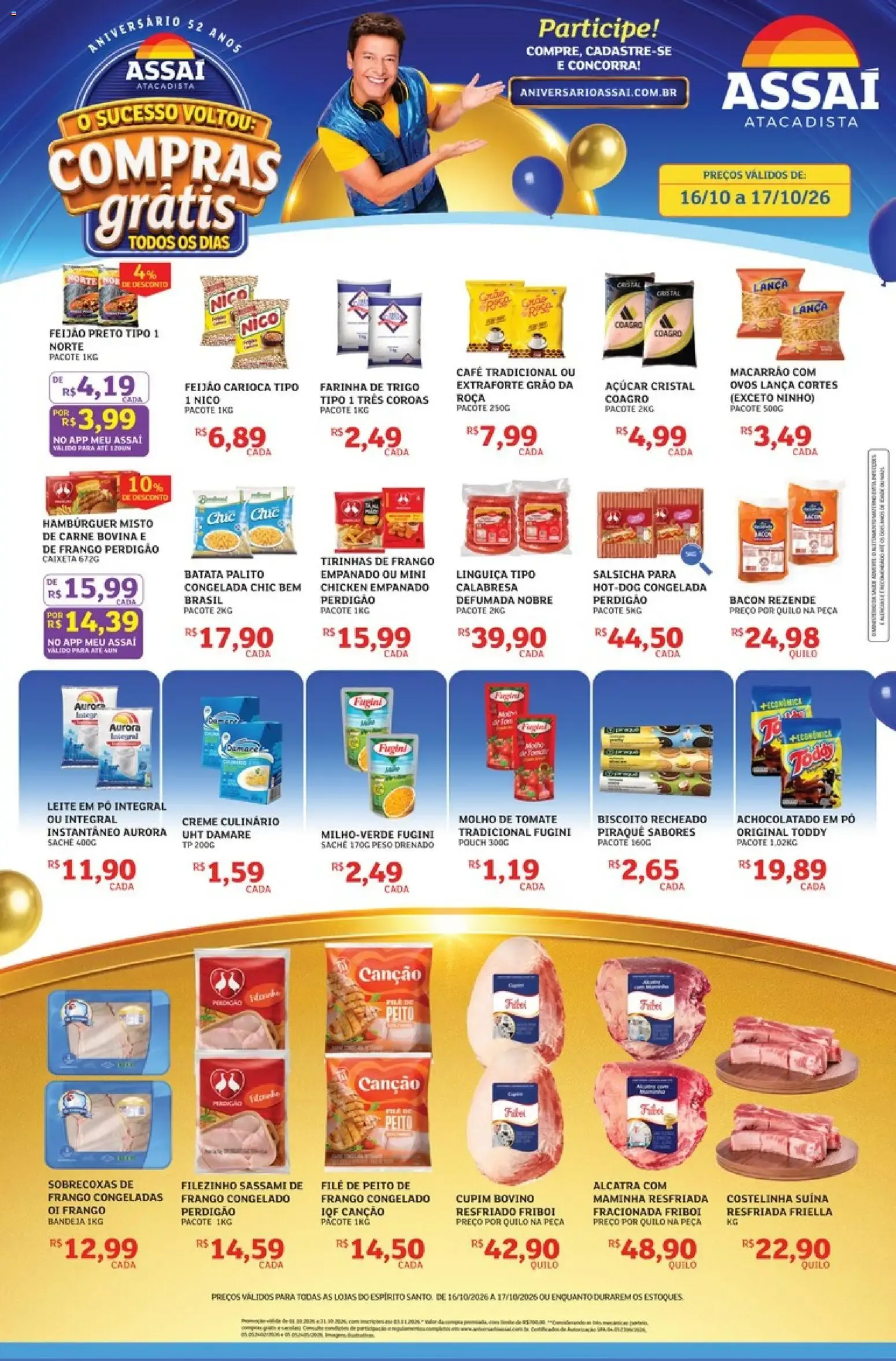 Encarte de Assaí Atacadista: Aniversário 52 Anos, Compras Grátis 16 de outubro até 17 de outubro 2026 - Pagina 1