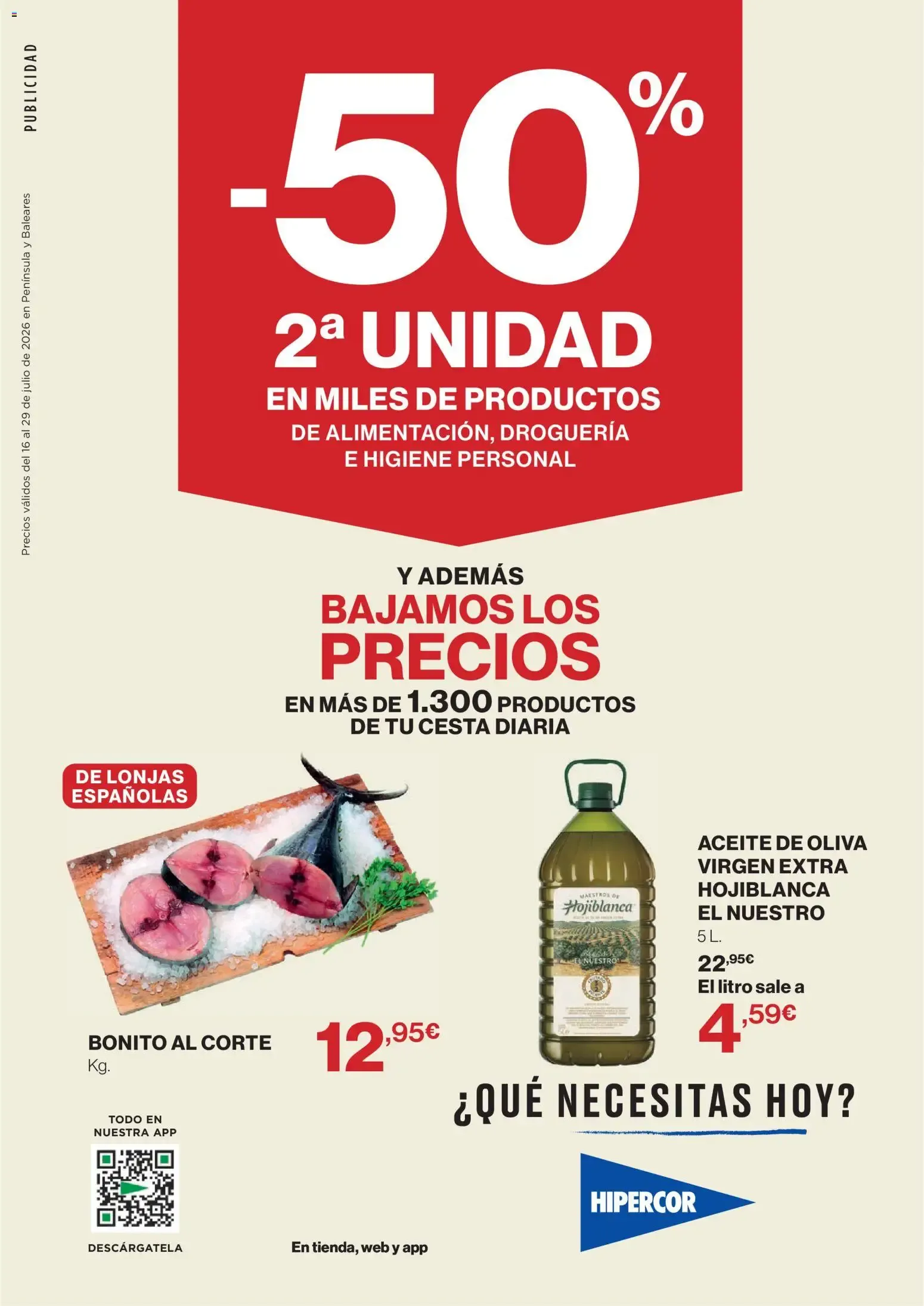 Catálogo de Ofertas Hipercor: 50% en 2da unidad y Bajada de Precios 16 de julio al 29 de julio 2026 - Página 1