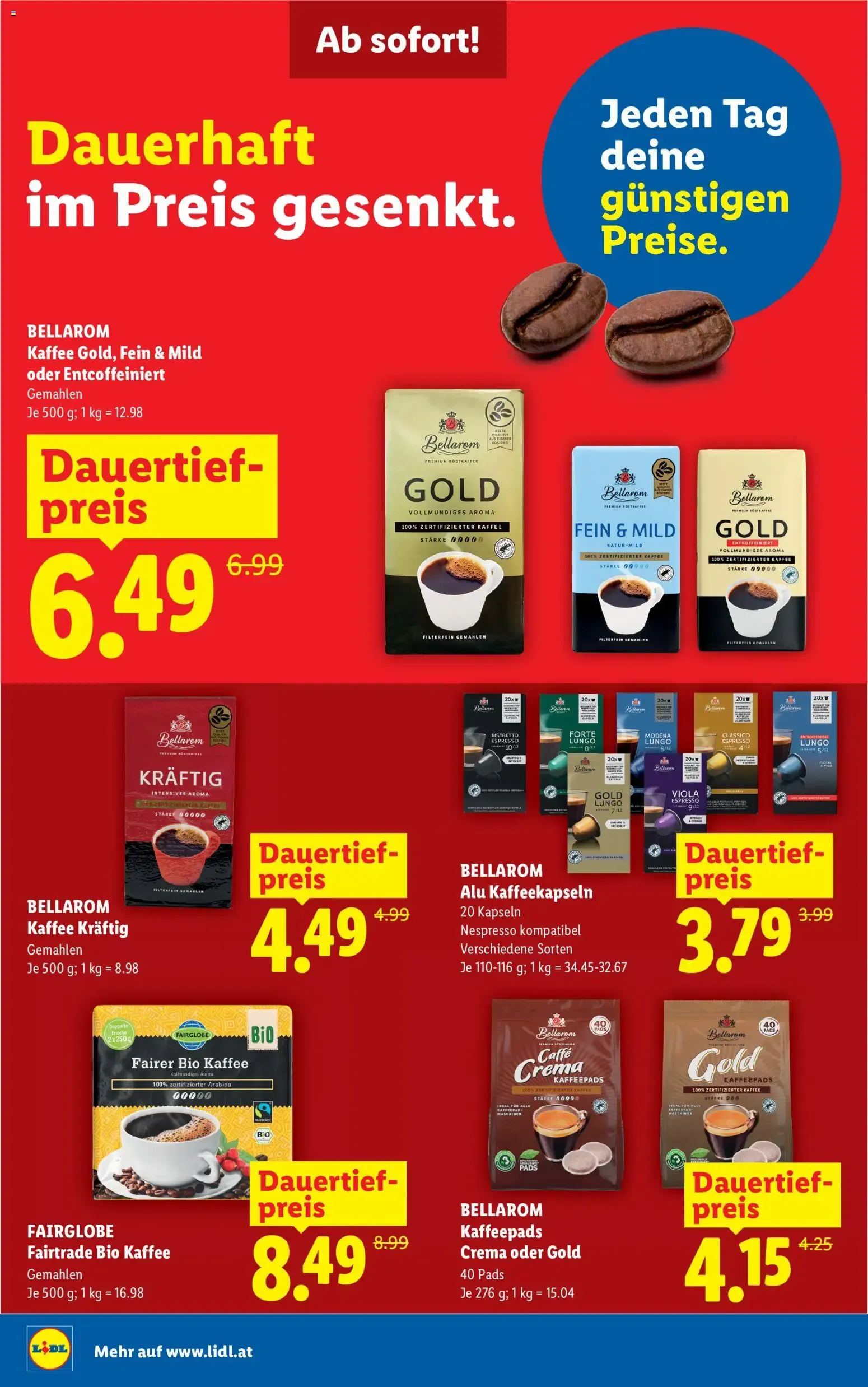 Lidl: Café a precios bajos permanentes y ofertas diarias von 8. Juli bis 11. Juli 2026 - Flugblätt seite 1