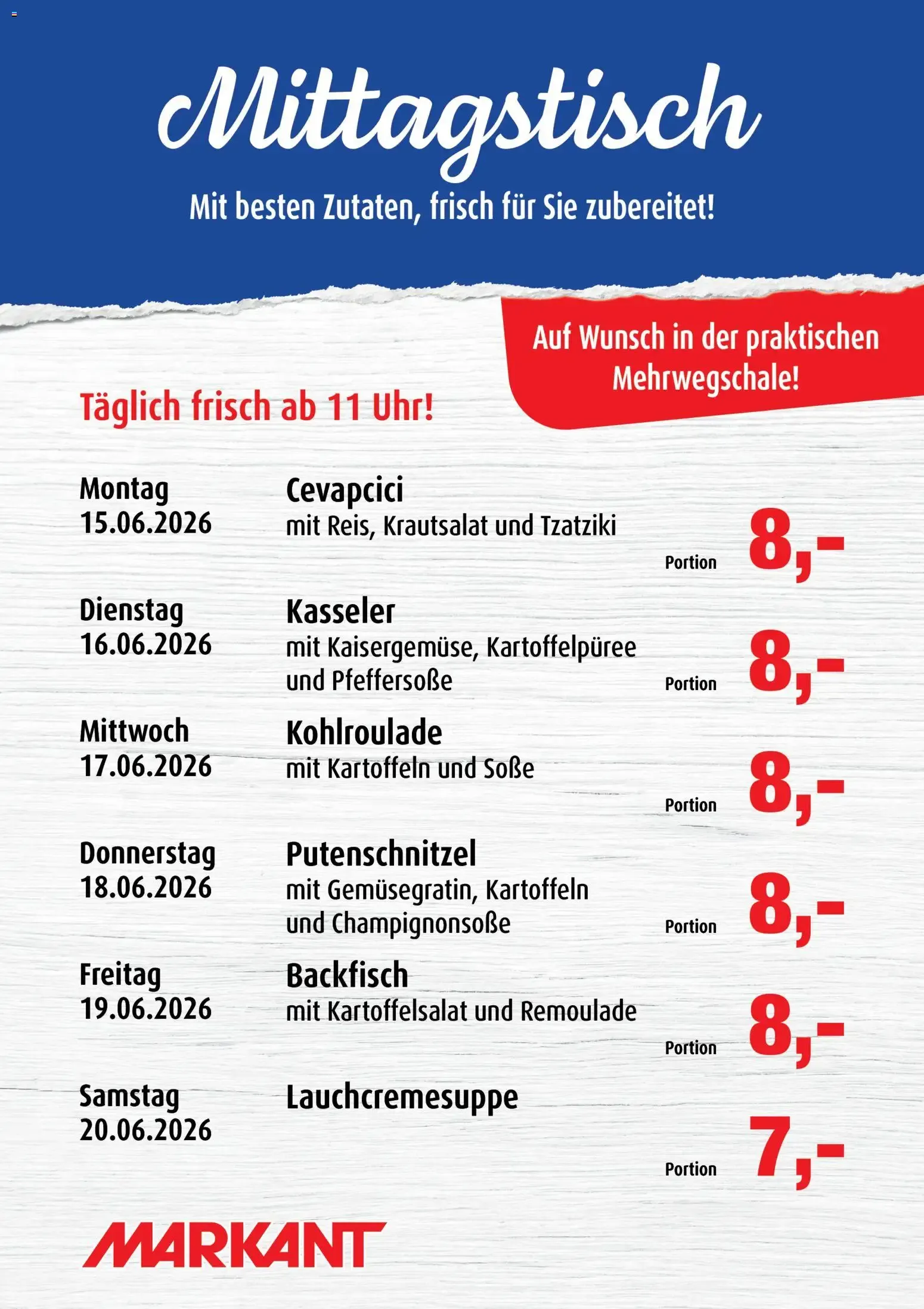 Markant Mittagstisch (ab 15.06.2026) zum Blättern von 15. Juni bis 20. Juni 2026 - Prospekt seite 1
