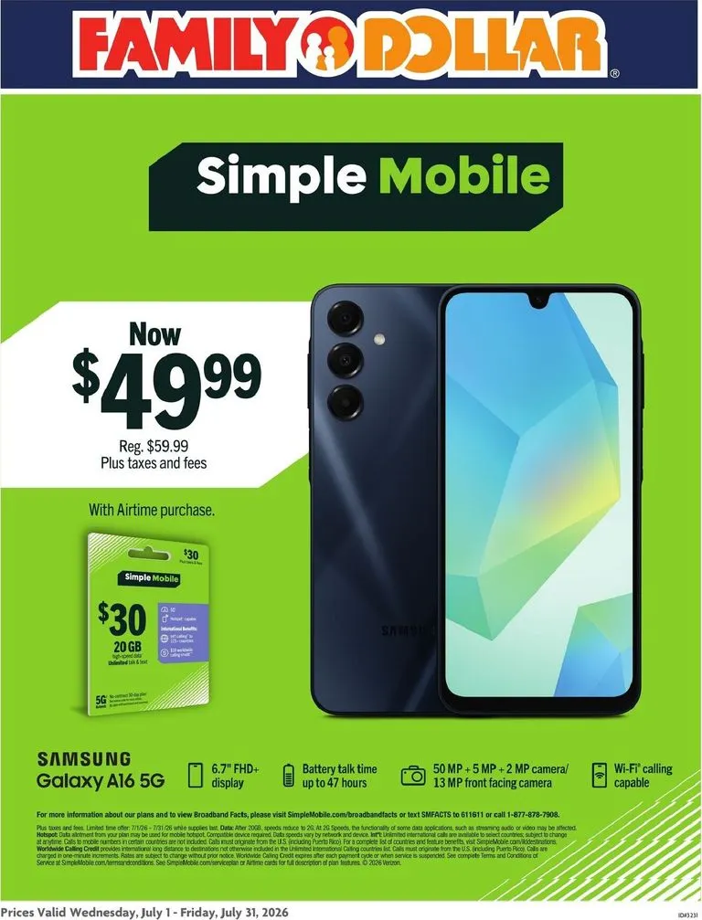 Weekly ad Current Family Dollar - AT&T/Tracfone leaflet valid from Wednesday 07/01/2026 to Friday 07/31/2026 from July 1 to July 31 2026 - Page 1