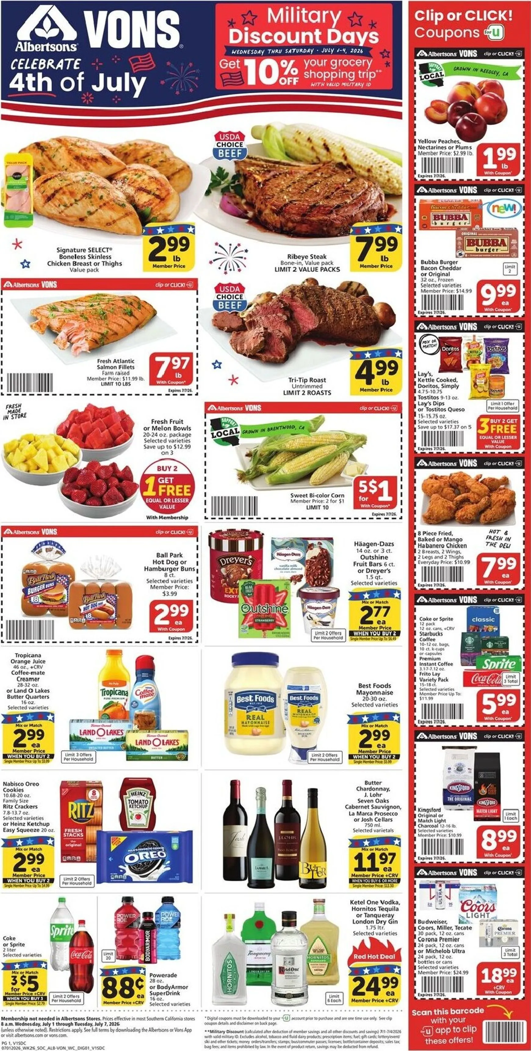 Weekly ad Vons: Celebrate 4th of July & Military Discount Days from July 1 to July 7 2026 - Page 1