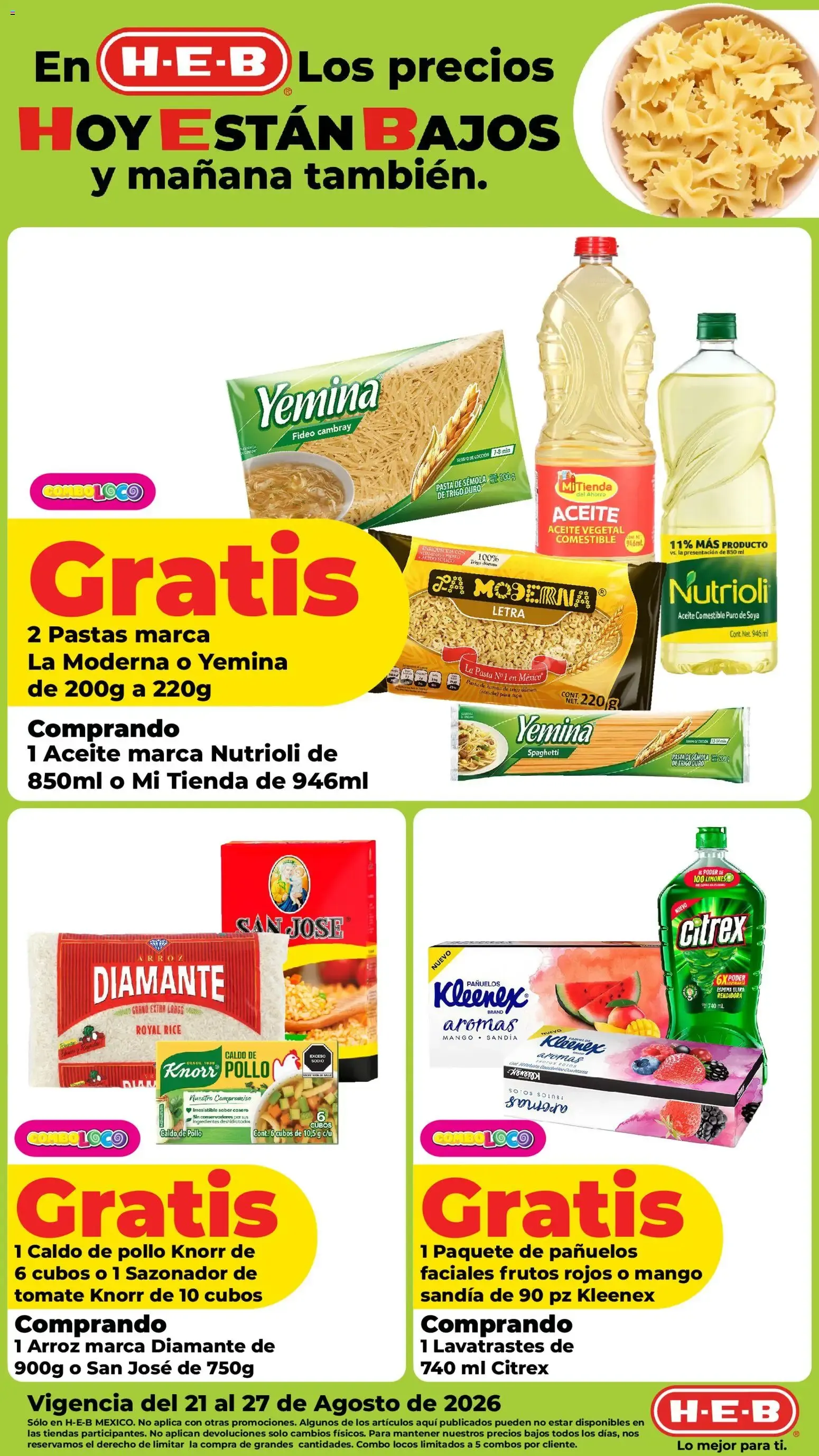 Catálogo de H-E-B folleto Los precios hoy están bajos (21/08/2026 - 27/08/2026) - catálogo en línea 21 de agosto al 27 de agosto 2026 - Pagina 1