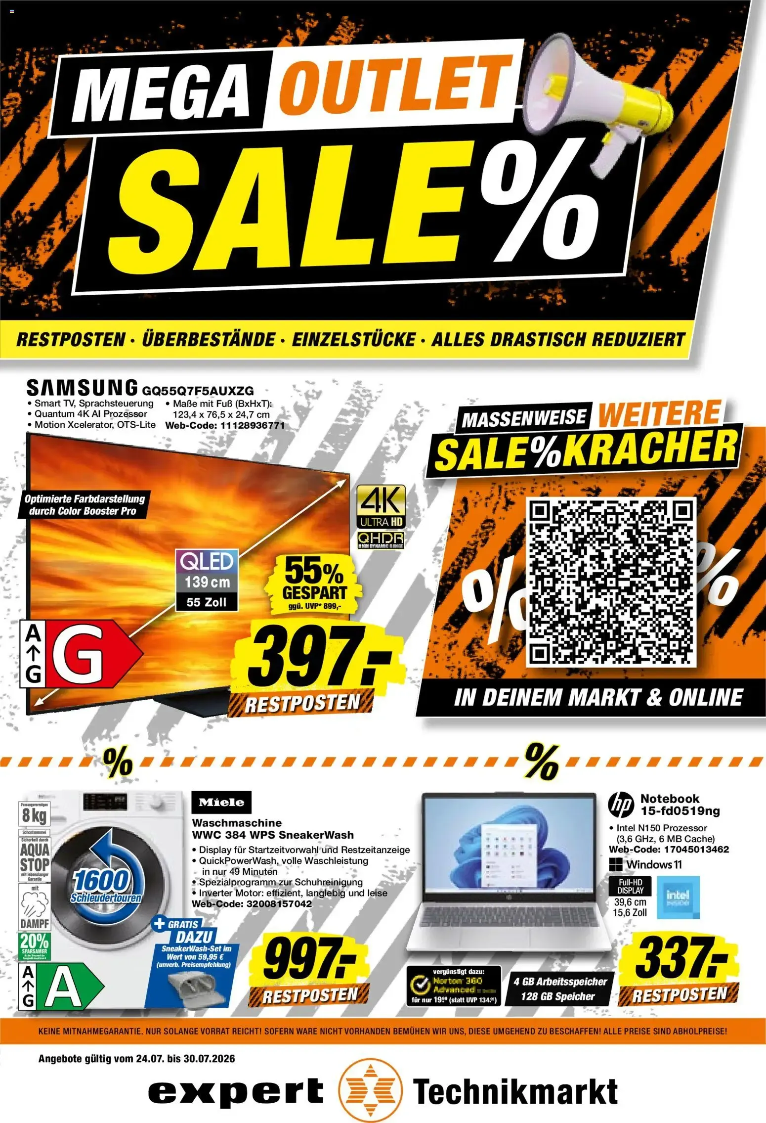 Expert Technikmarkt Mega Outlet Sale von 24. Juli bis 30. Juli 2026 - Prospekt seite 1