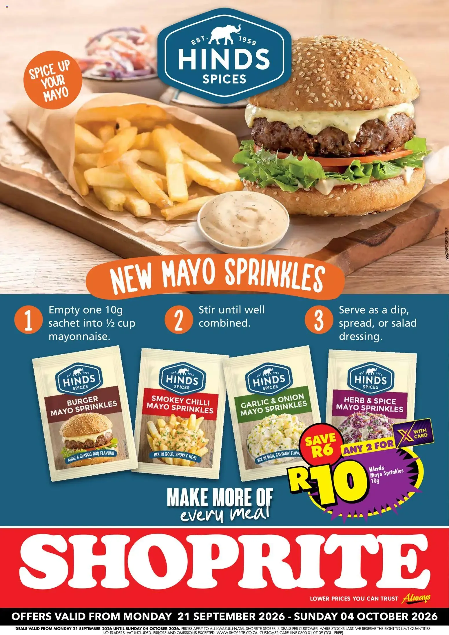 Shoprite Hinds Spices Mayo Sprinkles Savings (21/09/2026 - 04/10/2026) → Online Catalogue from 21 September to 4 October 2026 - Catalogue Page 1