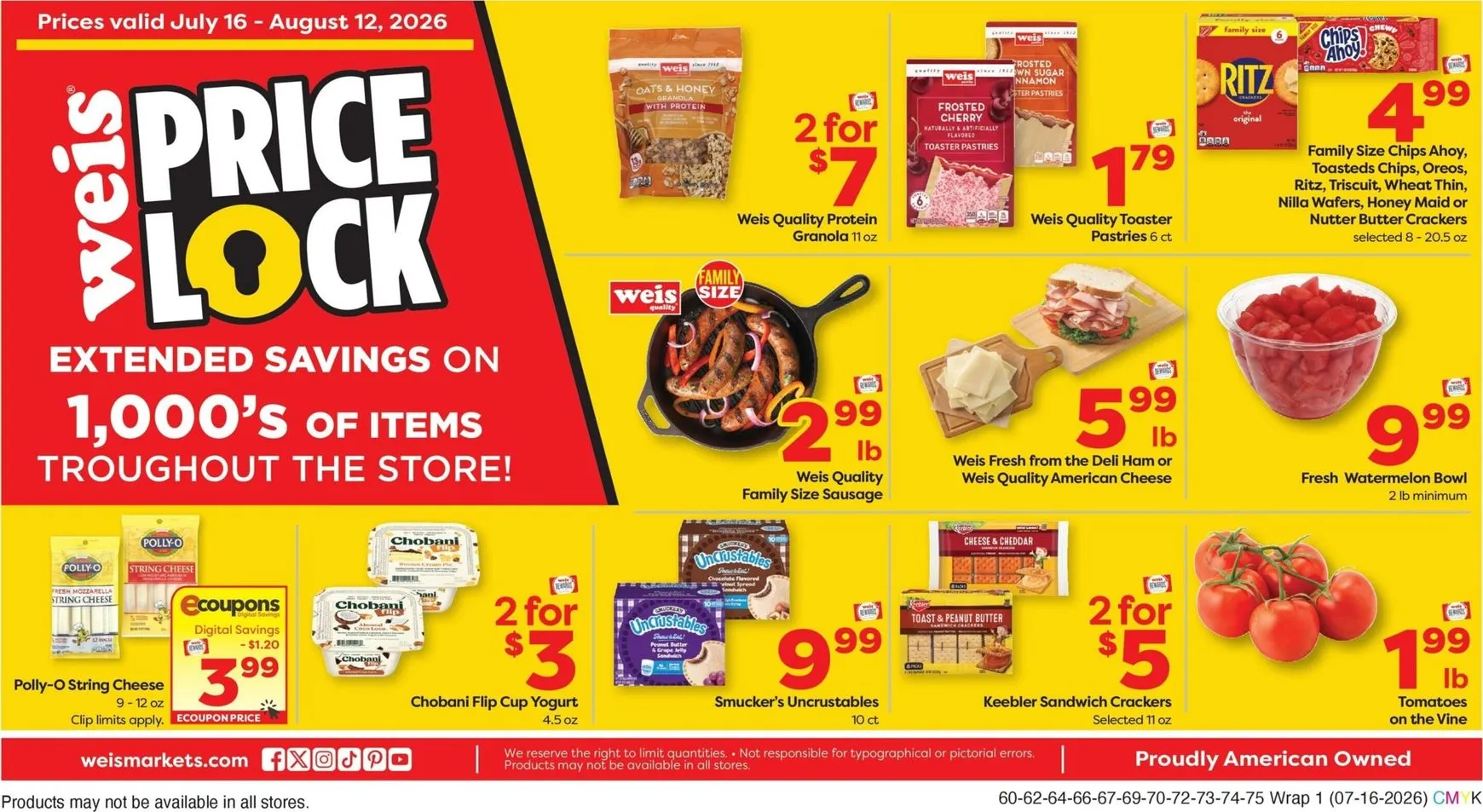 Weekly ad Weis PRICE LOCK - Extended Savings from July 16 to August 12 2026 - Page 1