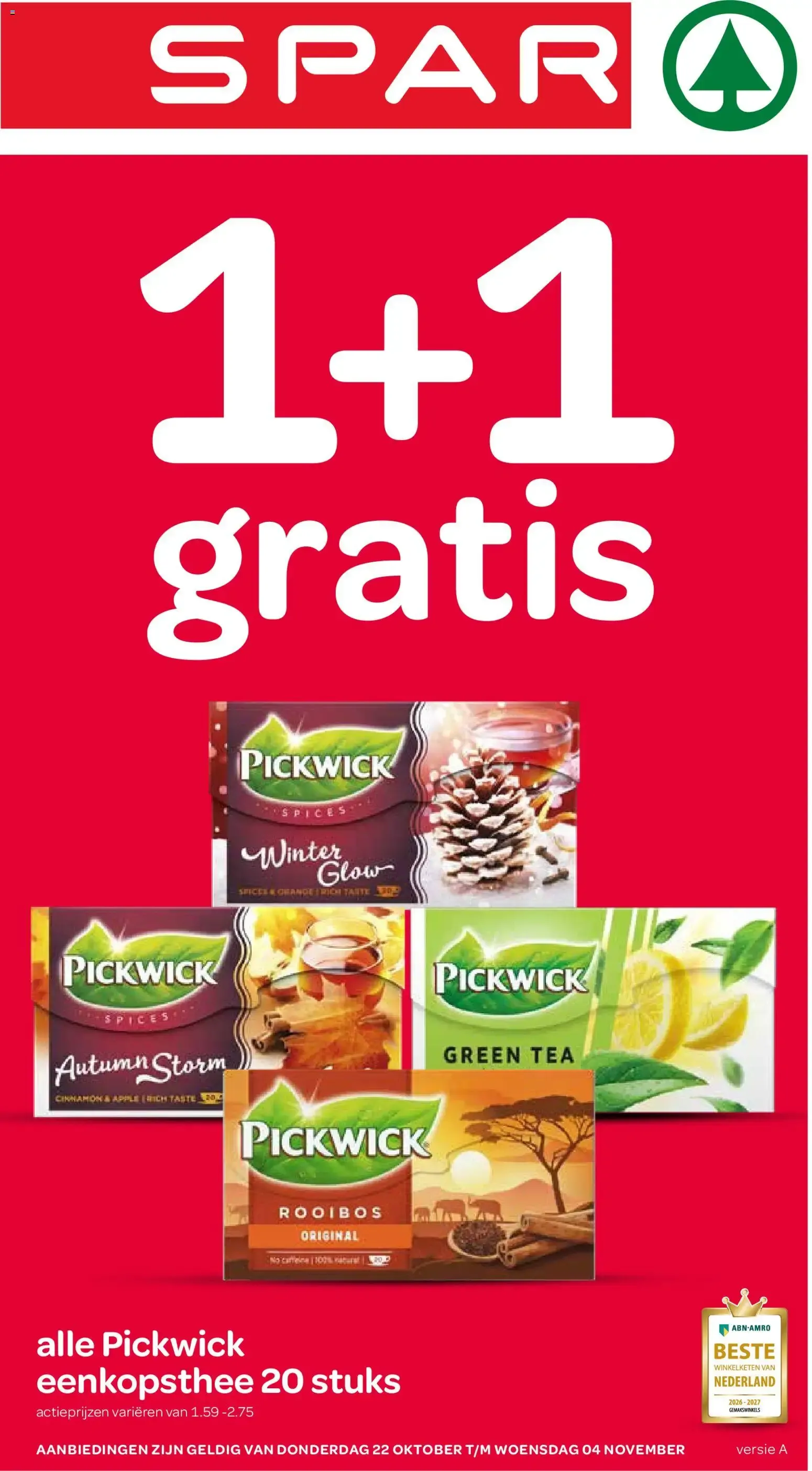 Spar: 1+1 gratis Pickwick thee