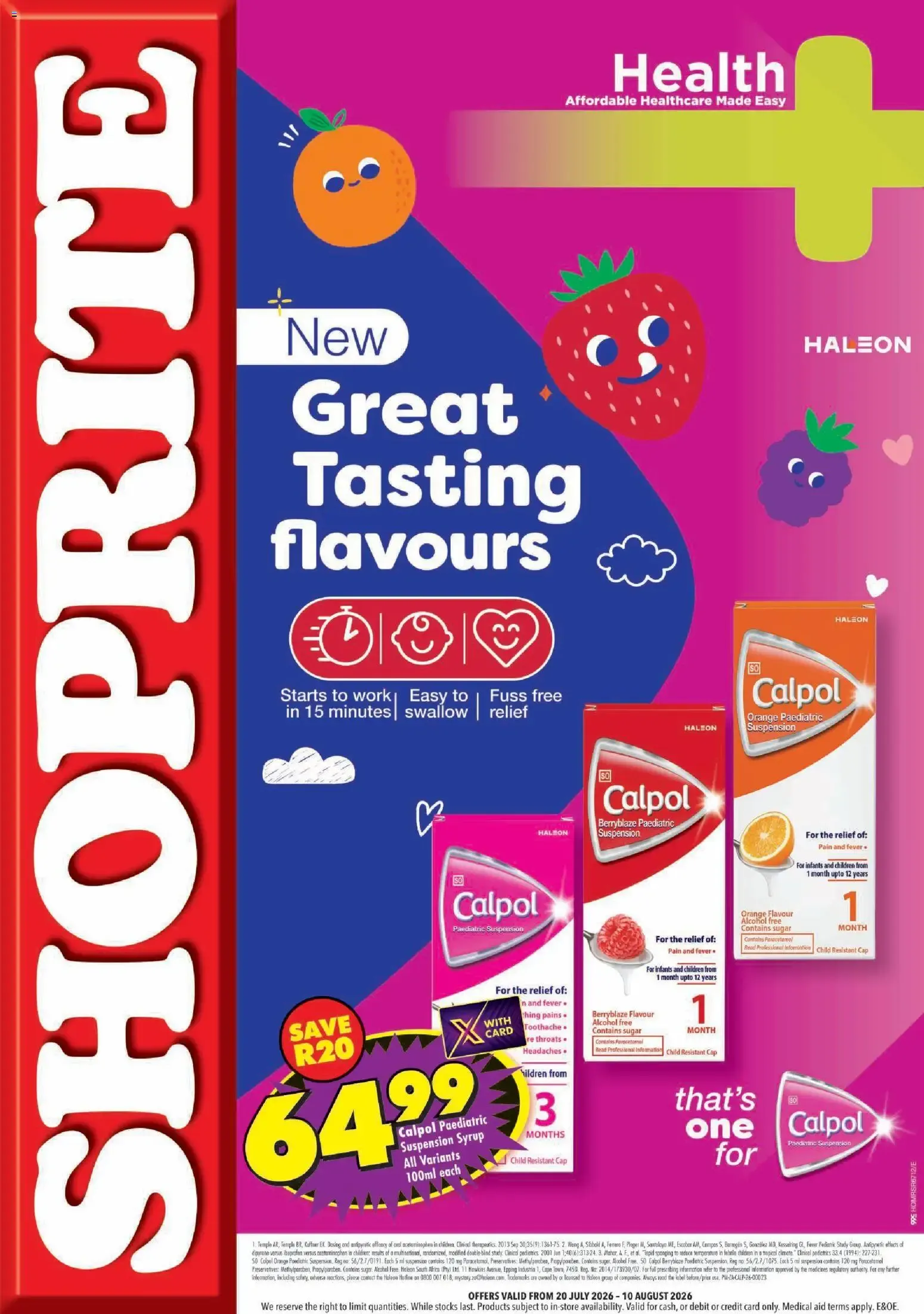Shoprite Medirite Calpol Health Care Essentials (20/07/2026 - 10/08/2026) → Online Catalogue from 20 July to 10 August 2026 - Catalogue Page 1