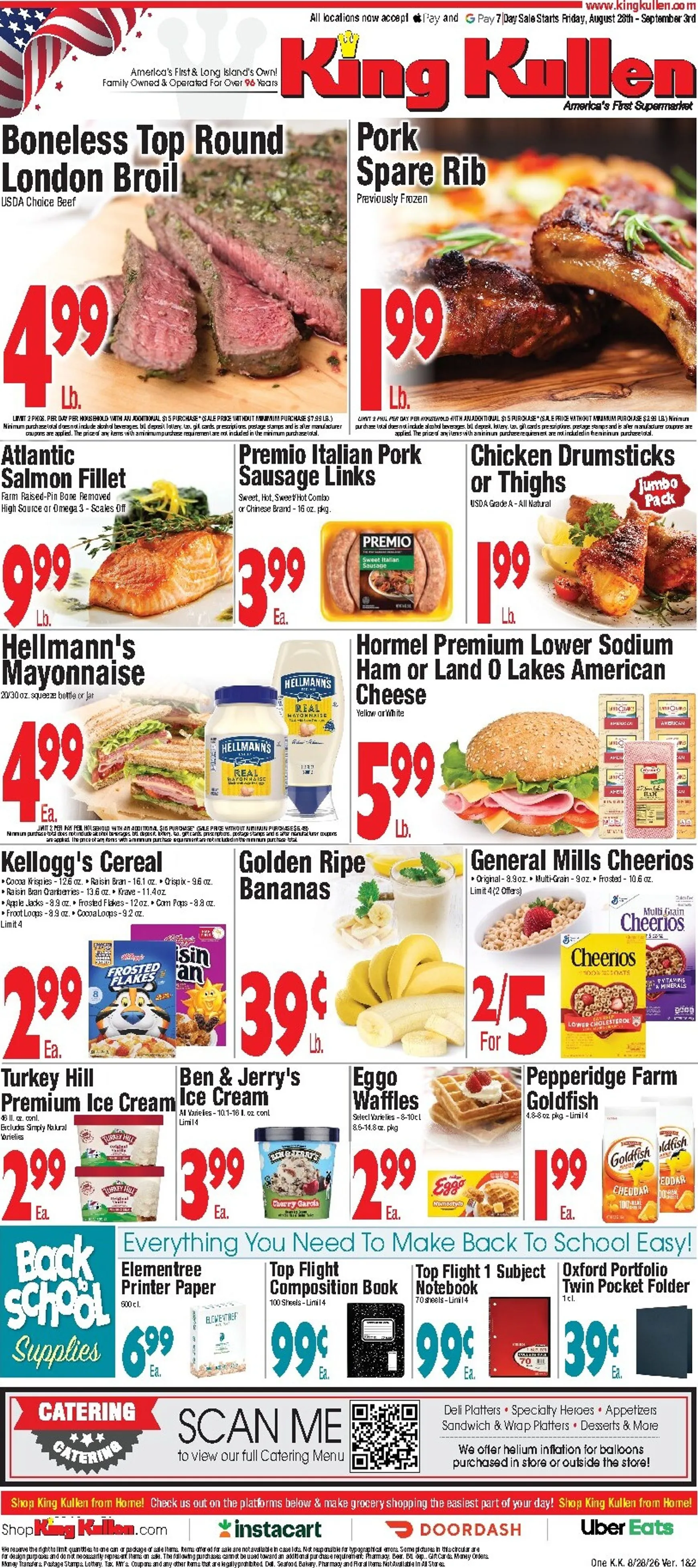 Weekly ad Current King Kullen leaflet valid from Friday 08/28/2026 to Thursday 09/03/2026 from August 28 to September 3 2026 - Page 1