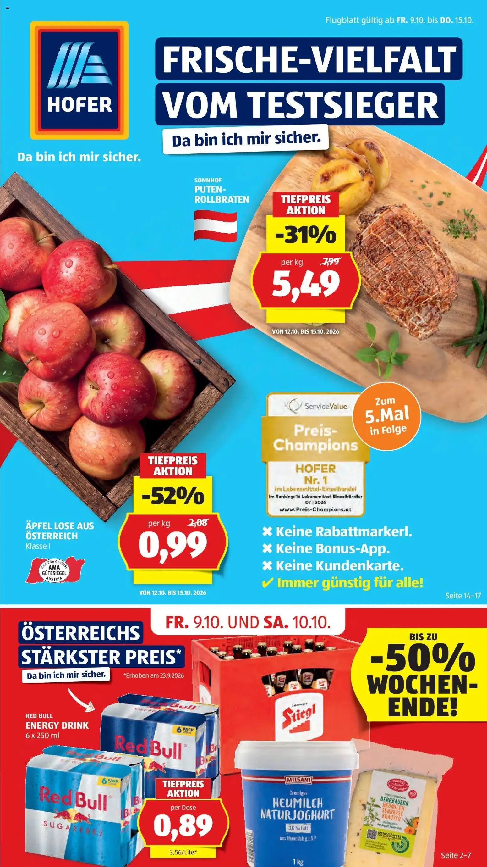 HOFER: FRISCHE-VIELFALT VOM TESTSIEGER von 9. Oktober bis 15. Oktober 2026 - Flugblätt seite  1