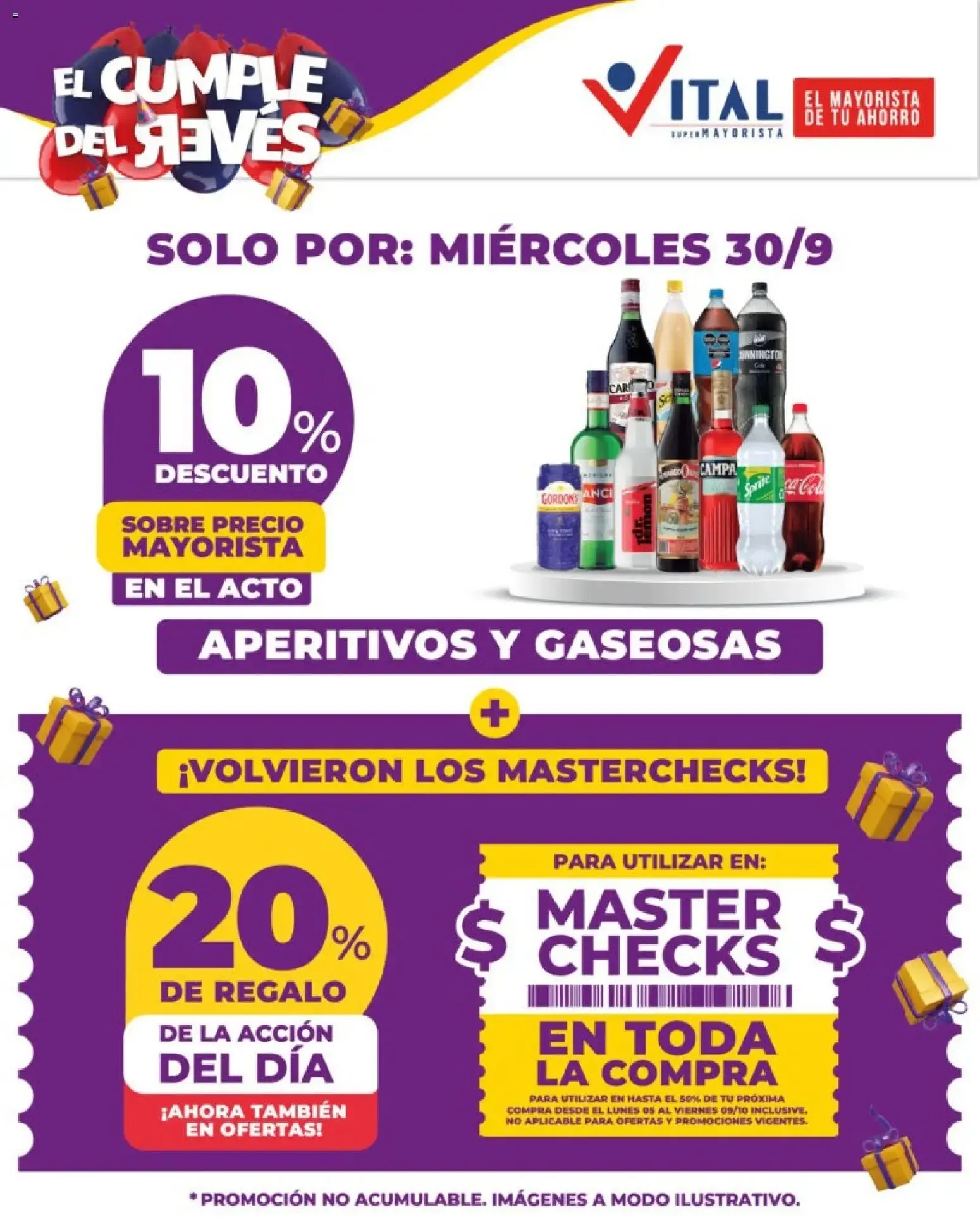 Ofertas de Vital: El Cumple del Revés - Aperitivos, Gaseosas y Masterchecks 30 de septiembre al 30 de septiembre 2026 - Página 1 del catálogo