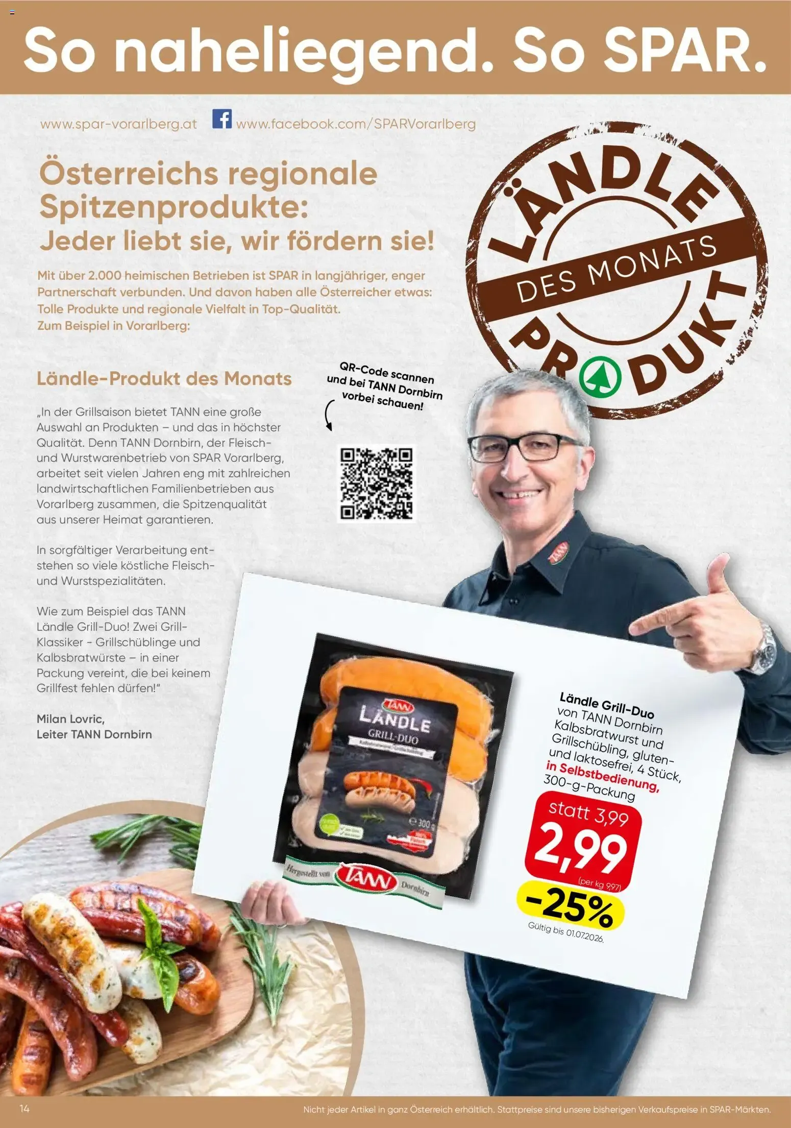 Spar Flugblatt - Vorarlberg (18.06.2026) - Angebote und Prospekt von 18. Juni bis 30. Juni 2026 - Flugblätt seite 14